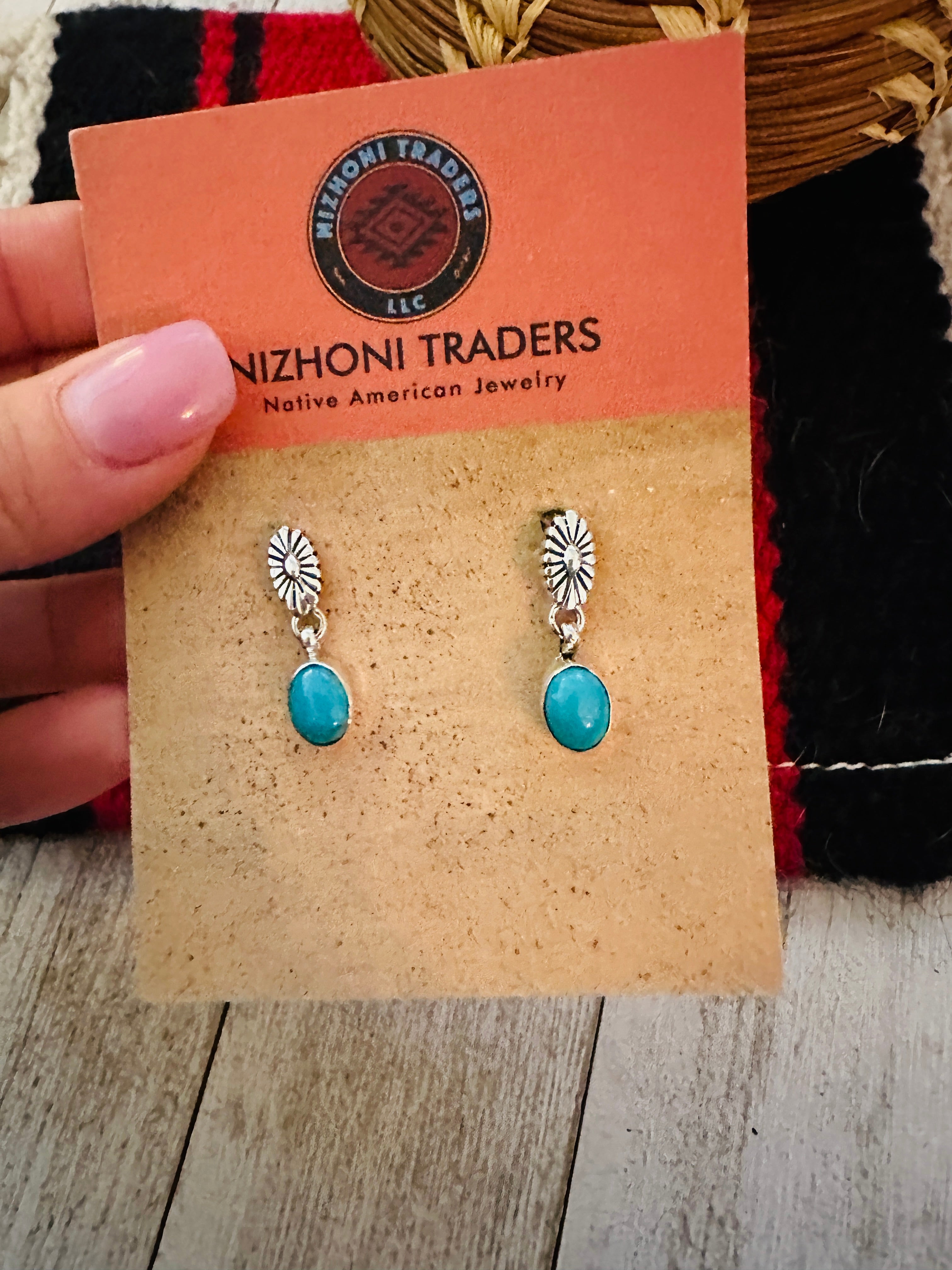 Navajo Turquoise & Sterling Silver Flower Dangle Earrings