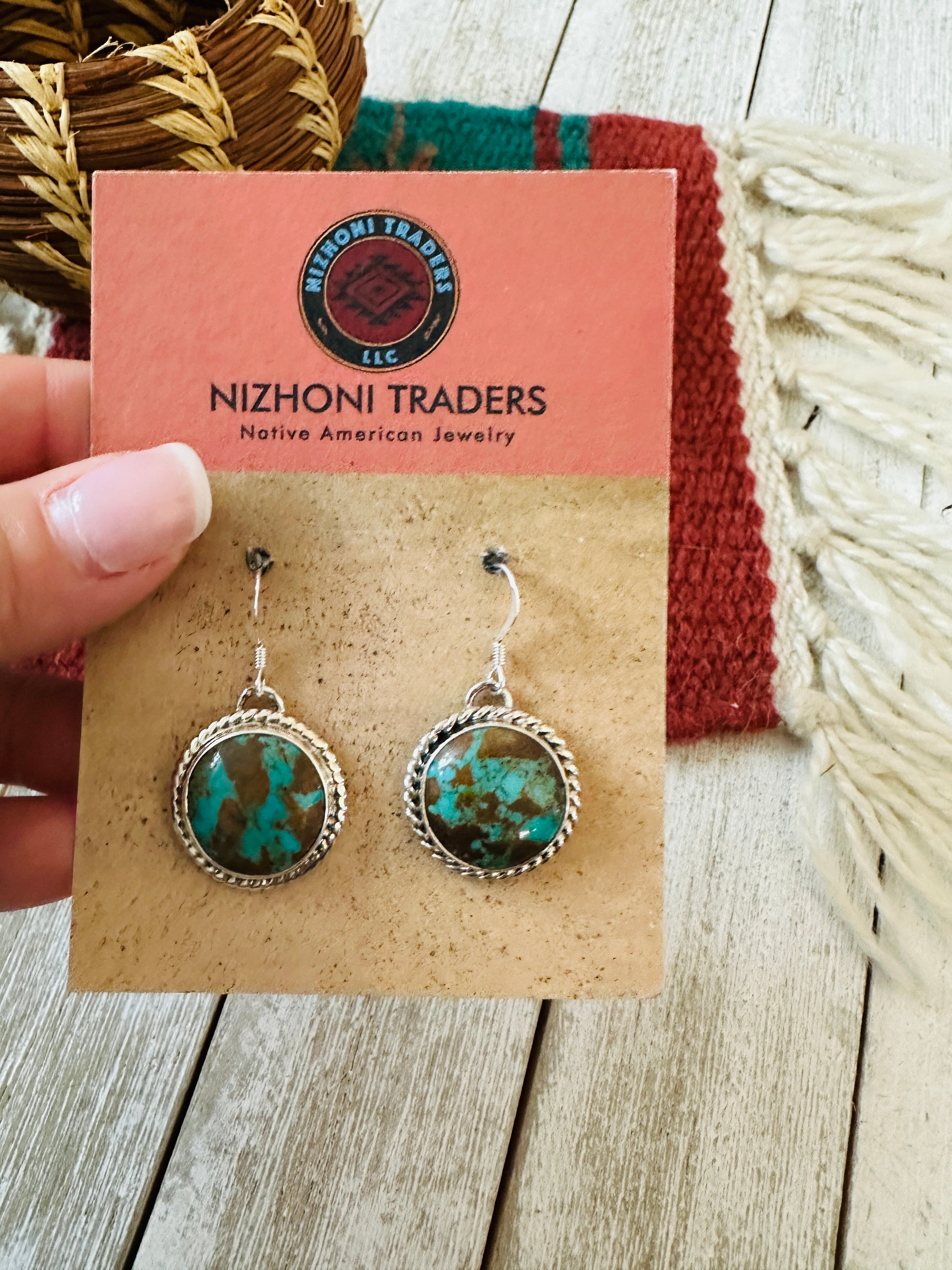 Navajo Turquoise & Sterling Silver Circle Dangle Earrings
