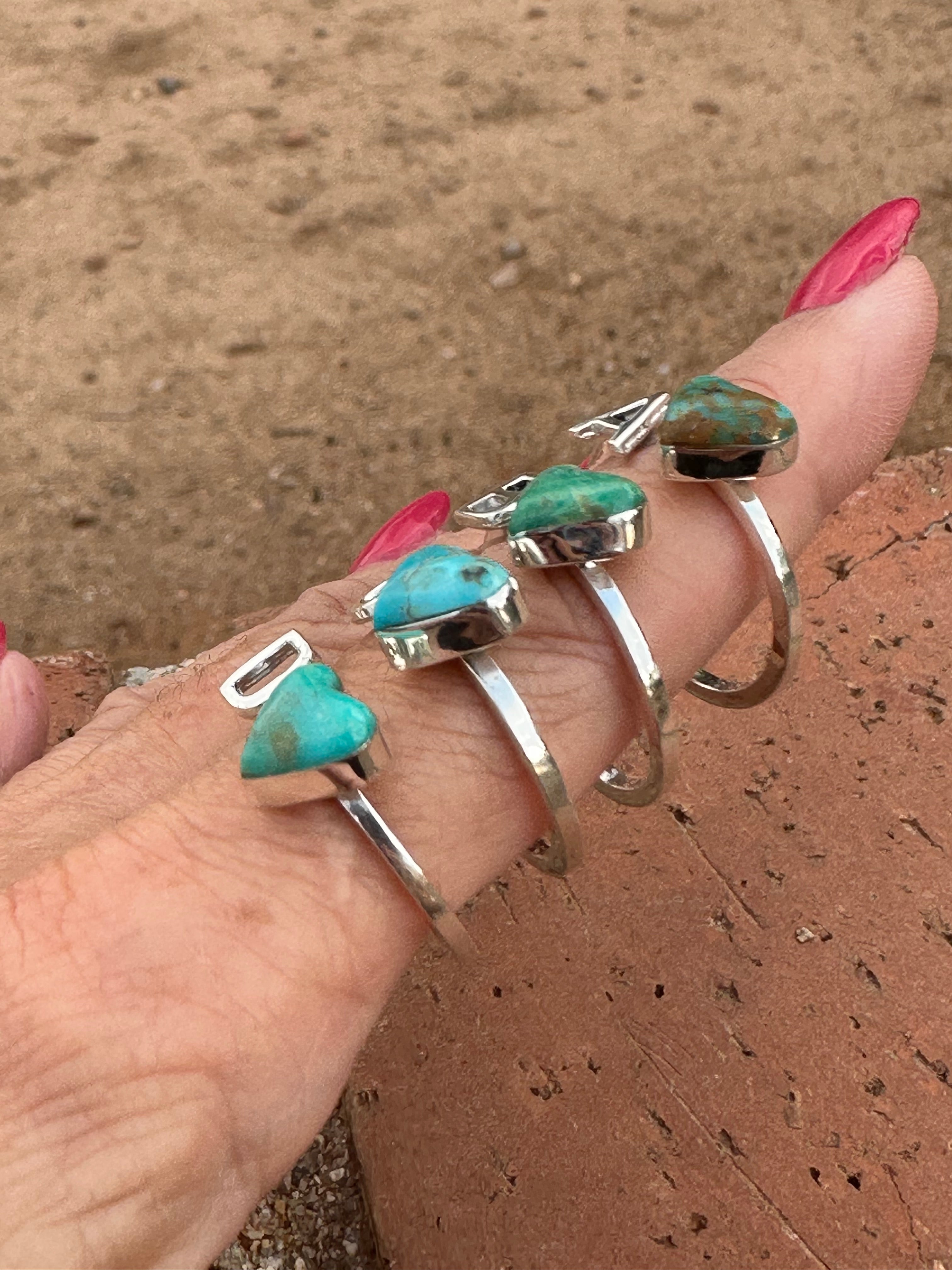 Handmade Sterling Silver & Turquoise Adjustable Initial Heart Ring