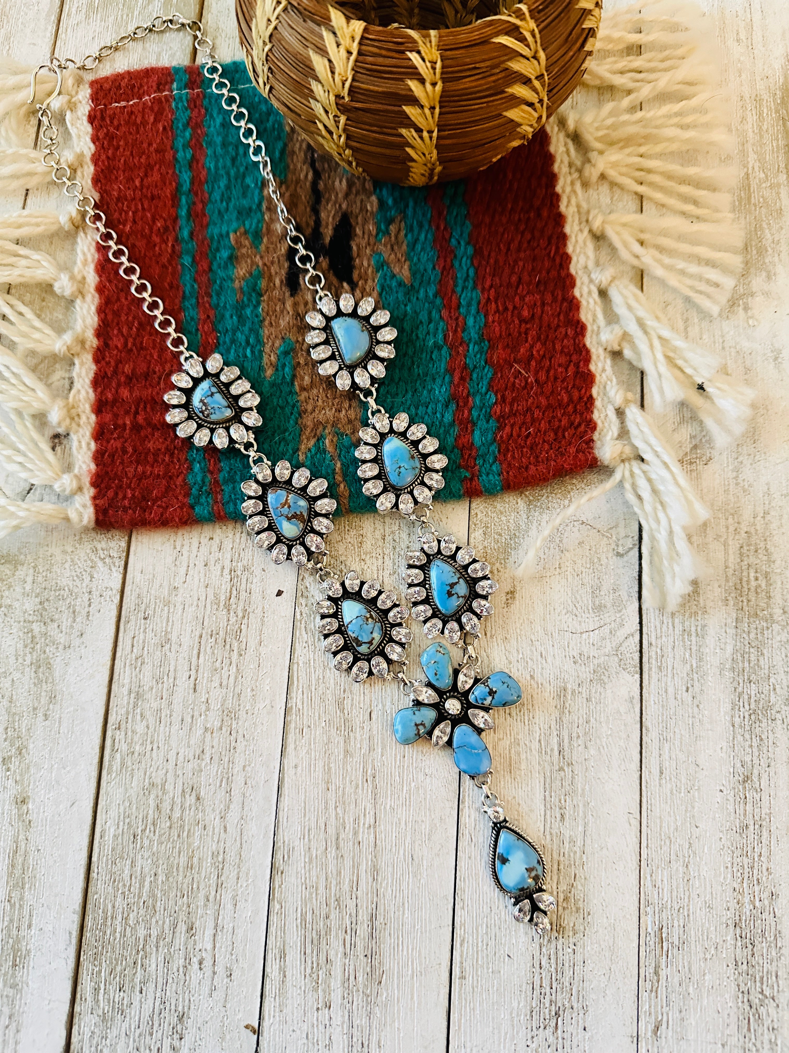 Handmade Golden Hills Turquoise and CZ Statement Necklace