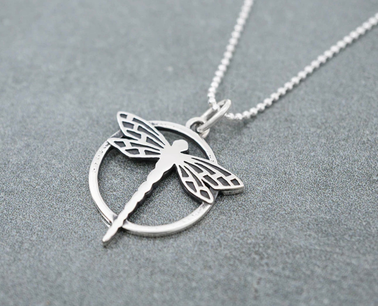 Handcrafted Dragonfly in Circle Pendant Necklace