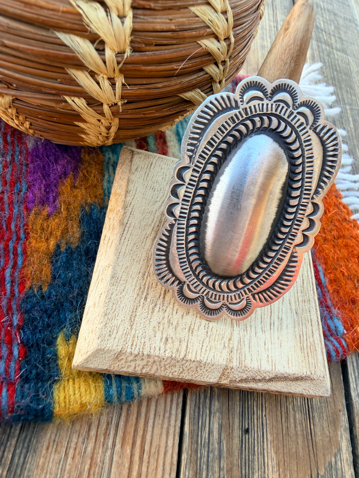 Handcrafted Sterling Silver Adjustable Concho Ring by Leander Tahe