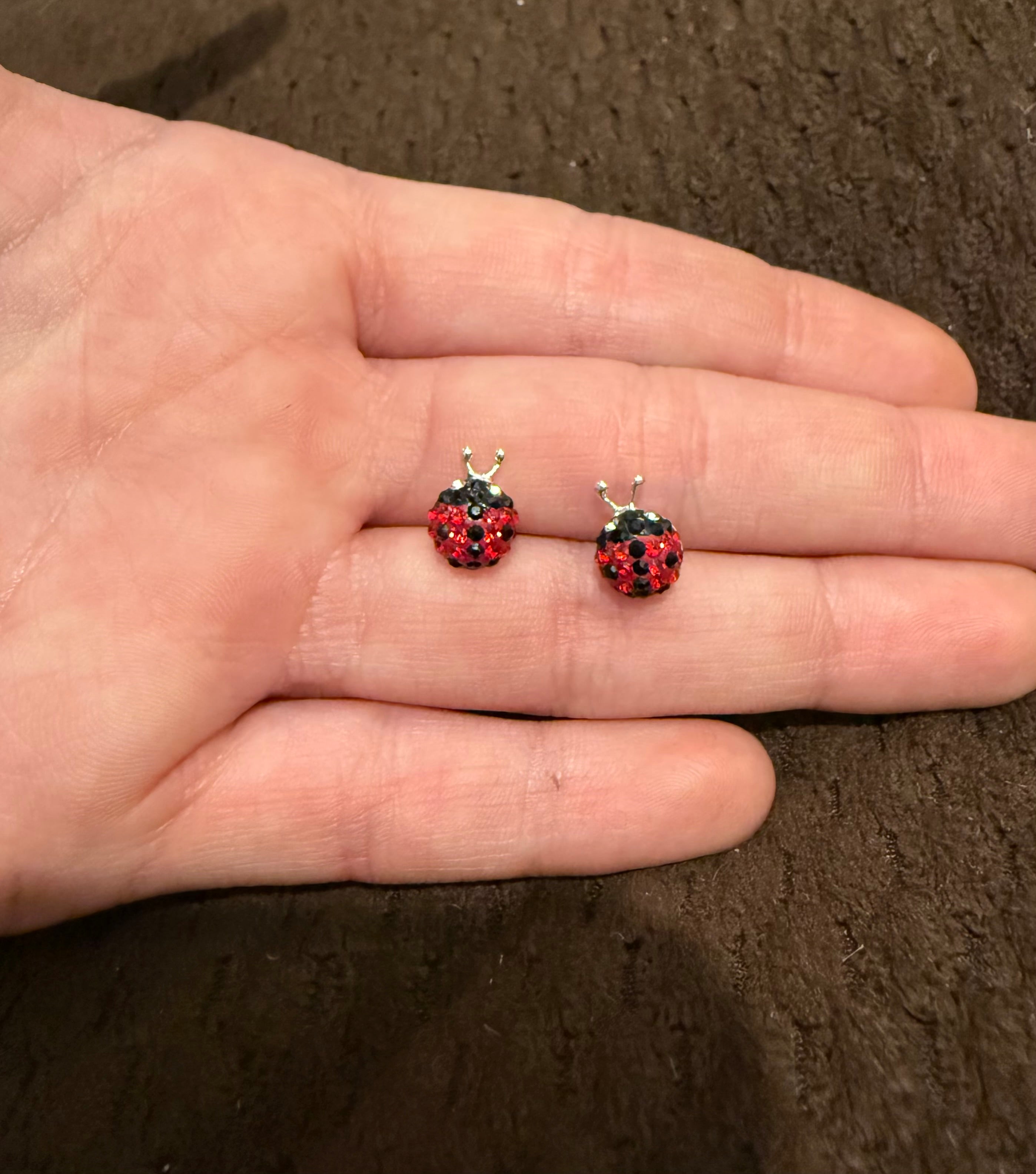 Ladybug CZ Sterling Silver Stud Earrings