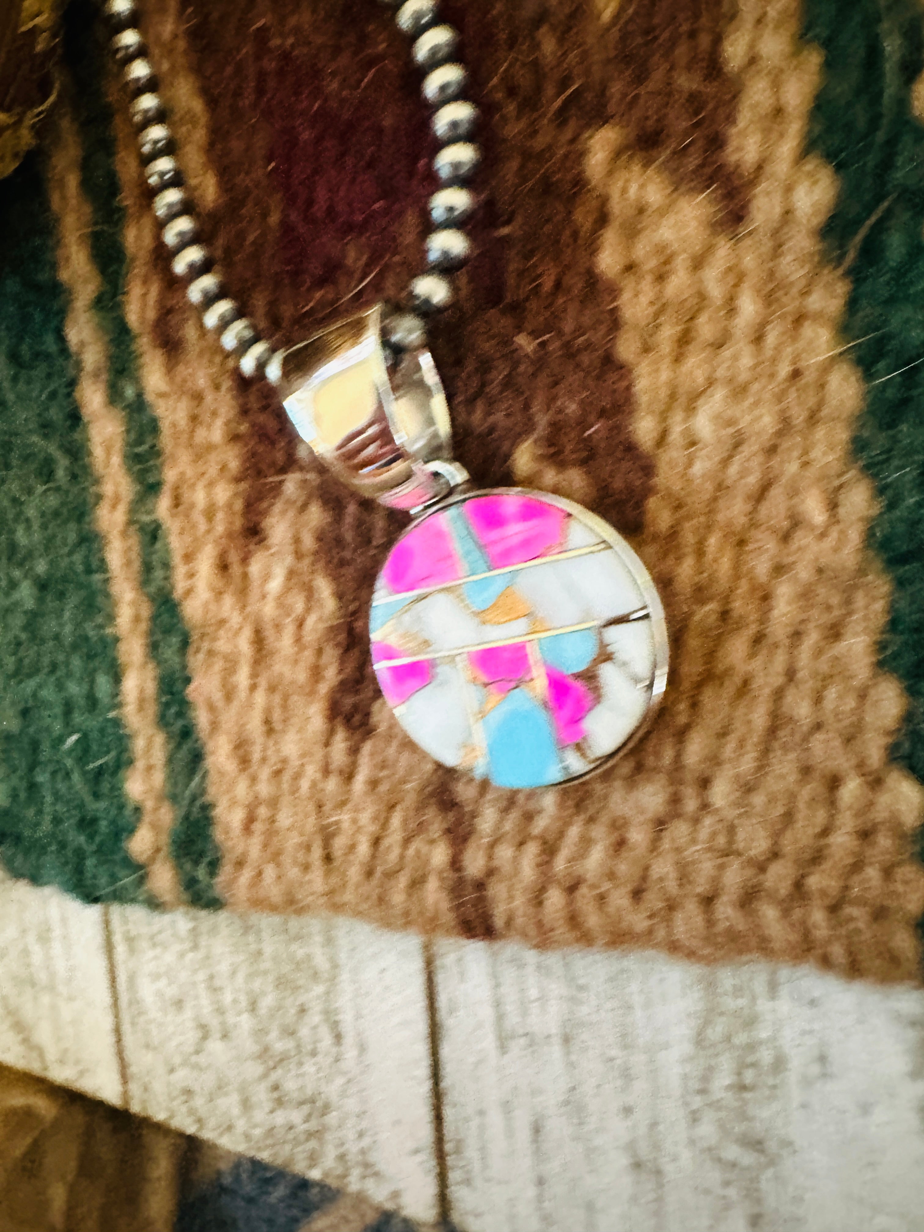 Handcrafted Cotton Candy & Sterling Silver Inlay Pendant