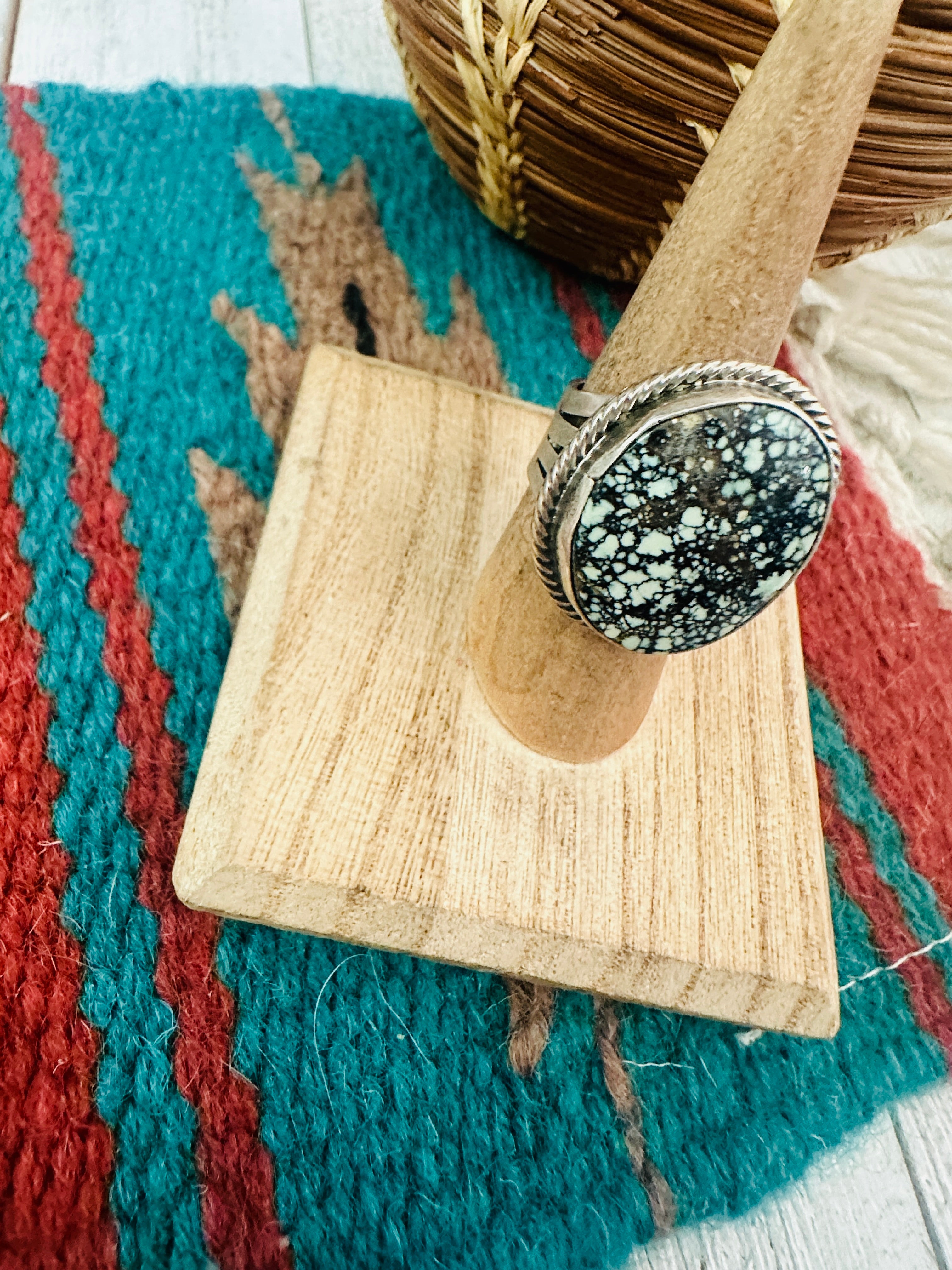 Navajo Sterling Silver & New Lander Turquoise Ring Size 7