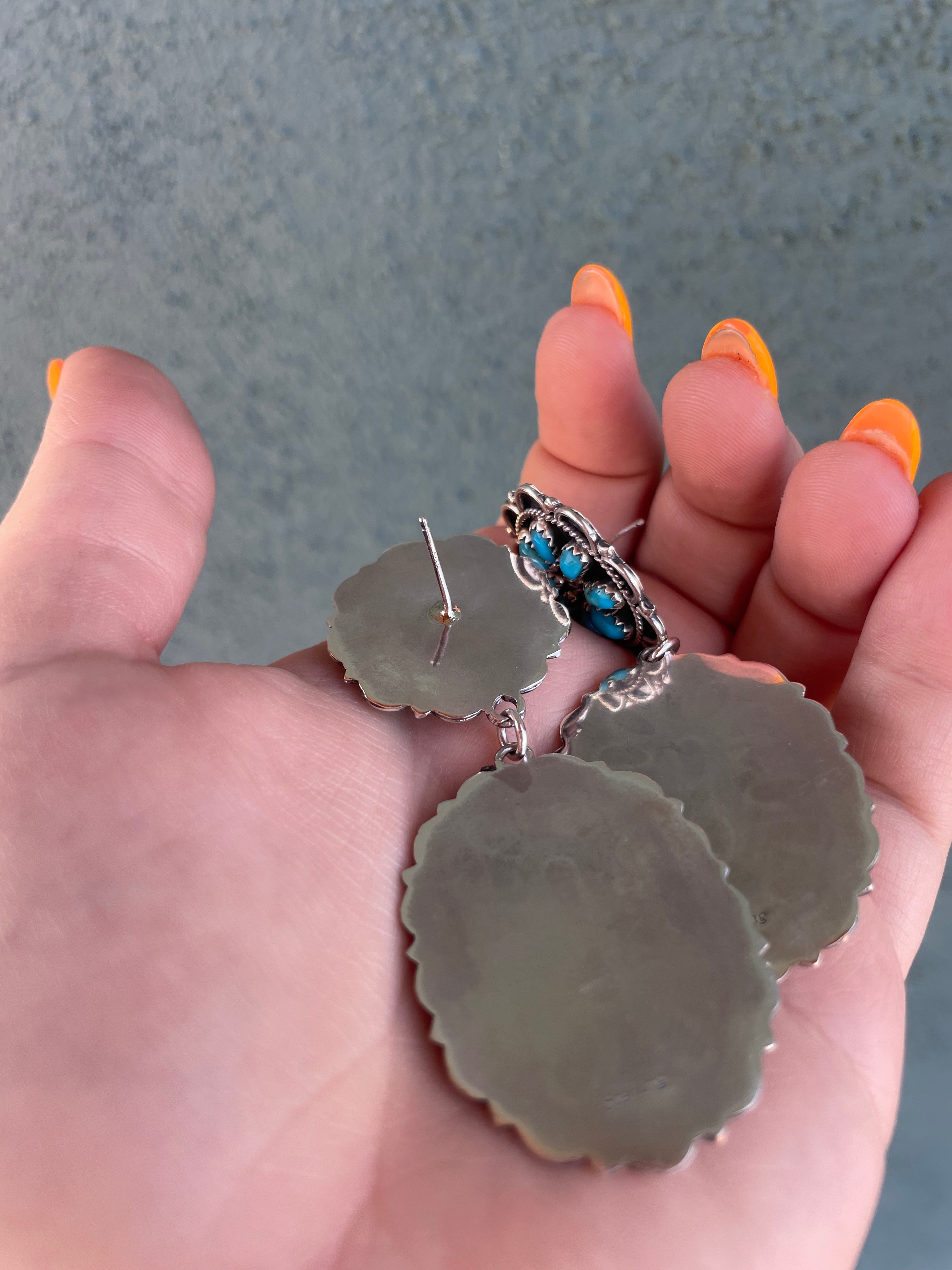 “The Girl Power” Navajo Sterling Silver Turquoise Dangle Earrings