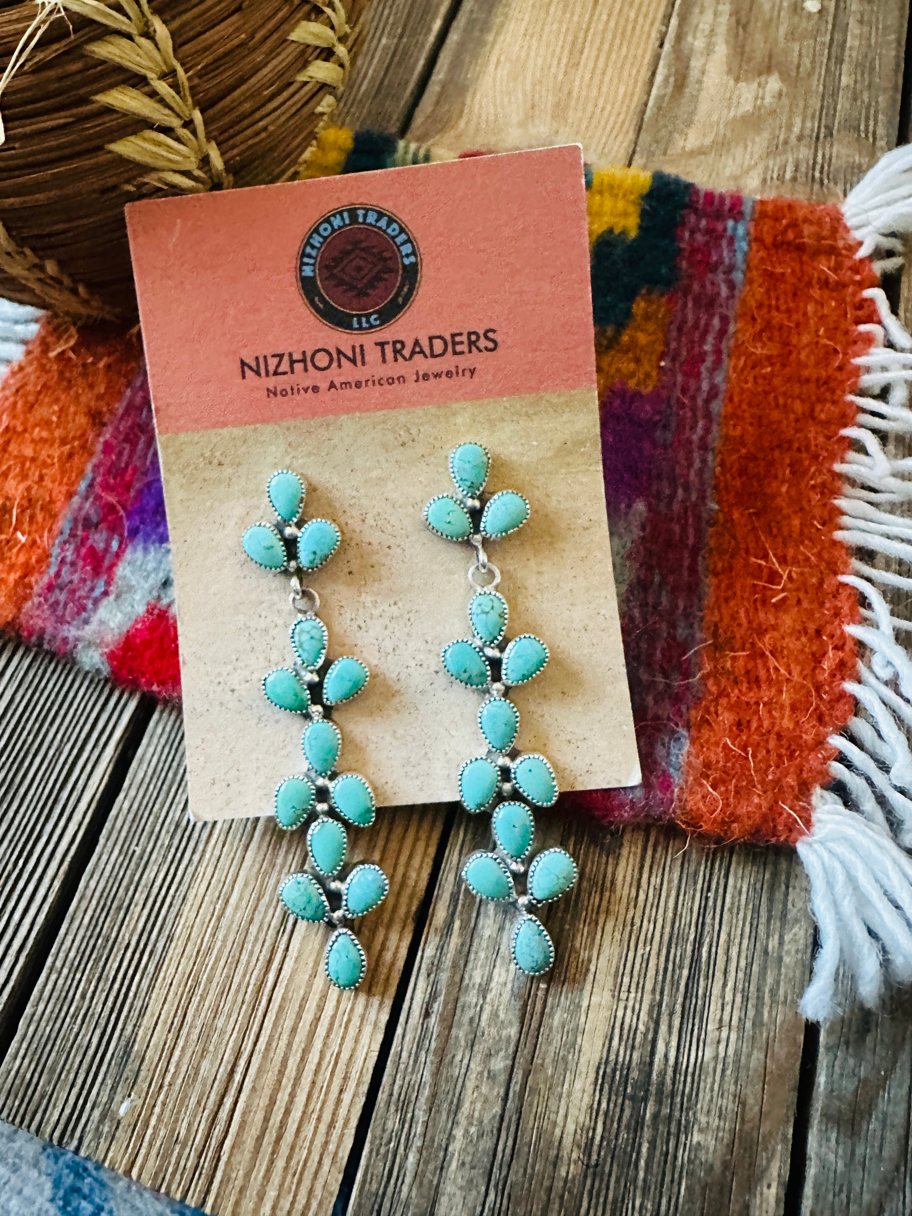 Handcrafted Turquoise & Sterling Silver Cluster Dangle Earrings
