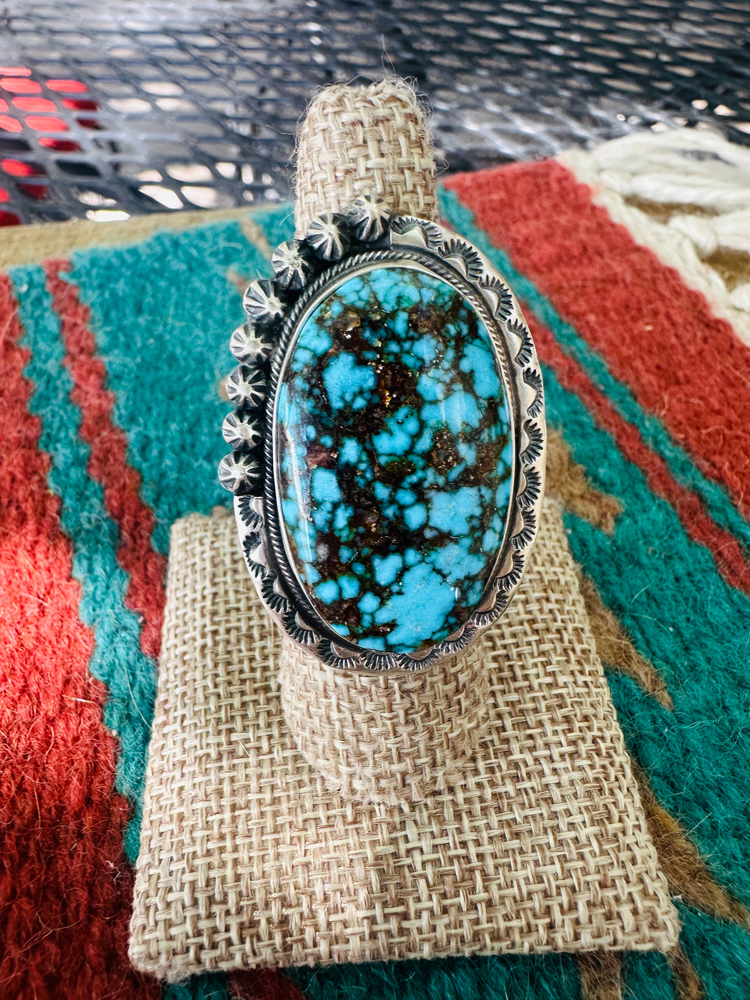 Handcrafted Kingman Web Turquoise & Sterling Silver Adjustable Ring