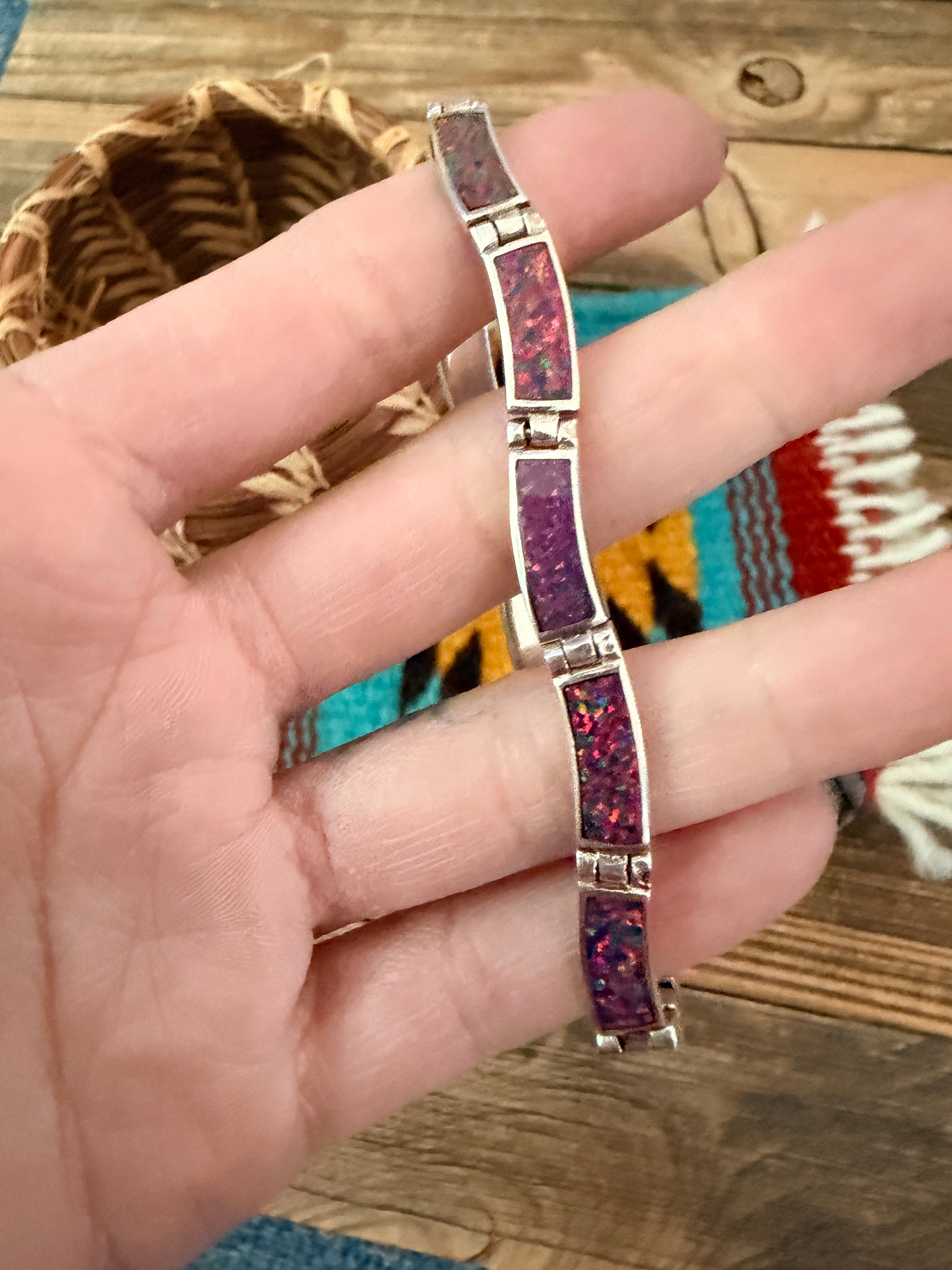 Handcrafted Old Pawn Sterling Silver & Opal Link Bracelet