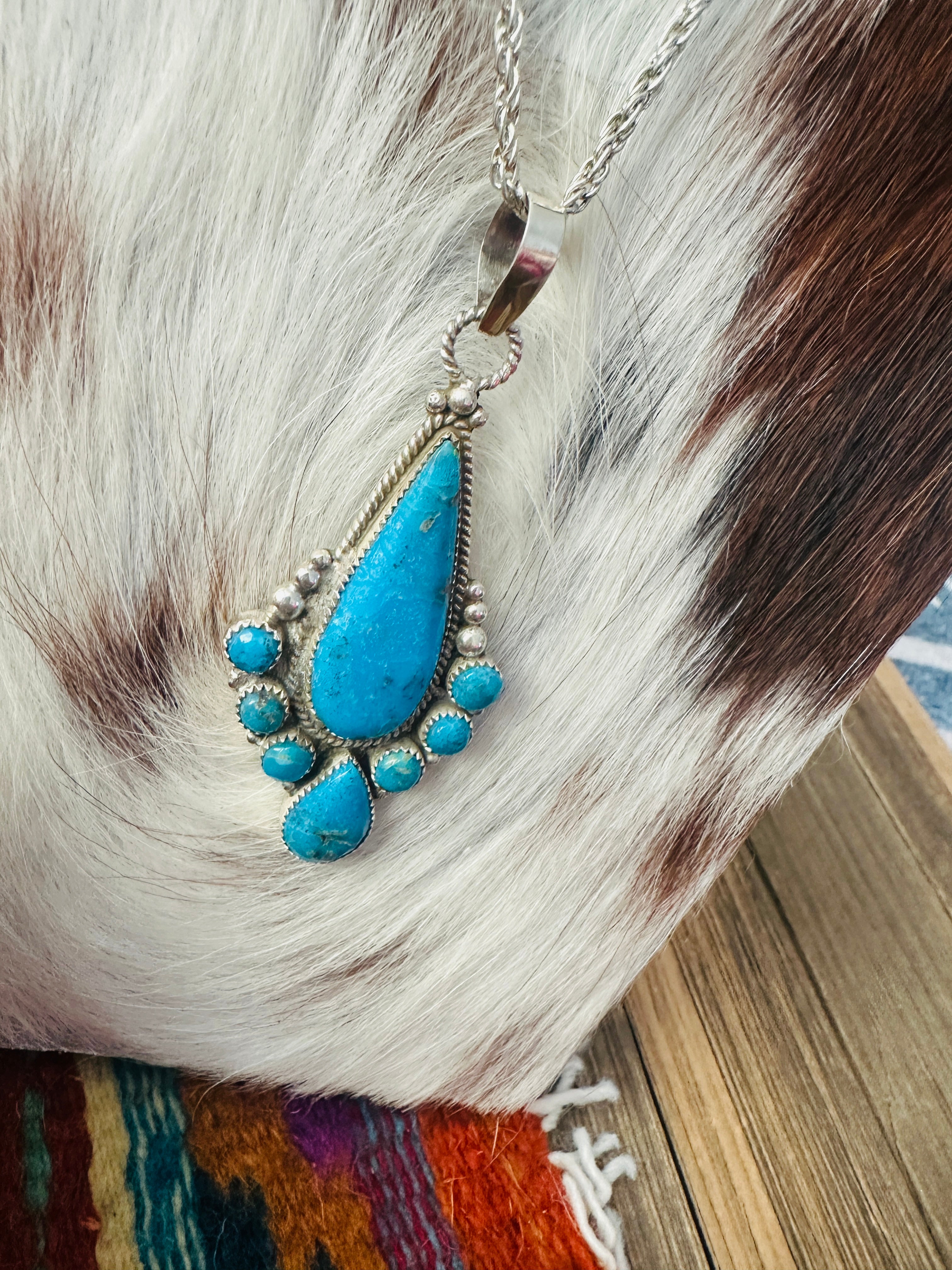 Old Pawn Handcrafted Sterling Silver and Turquoise Necklace