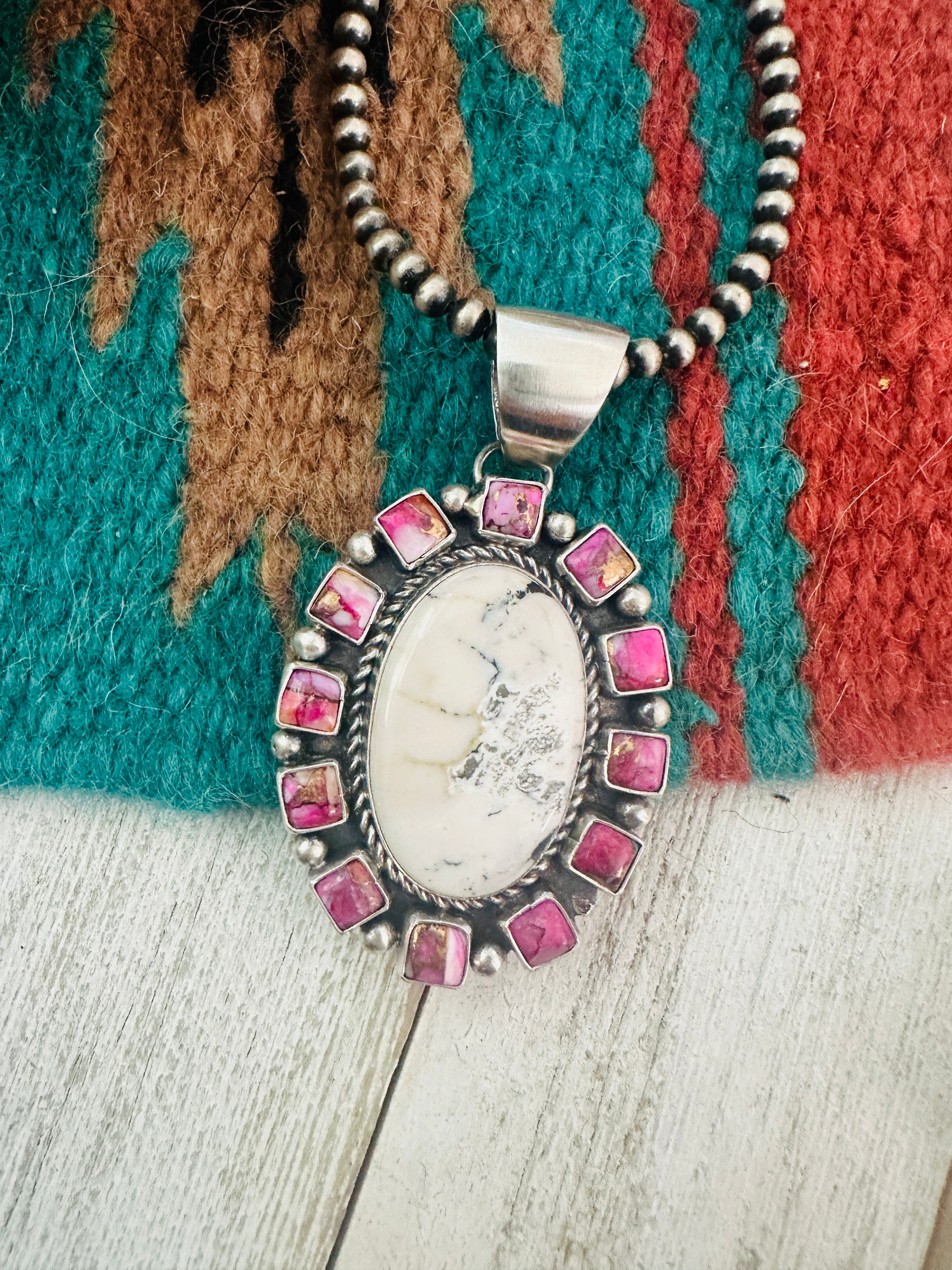 Navajo Sterling Silver, Wild Horse & Pink Dream Pendant