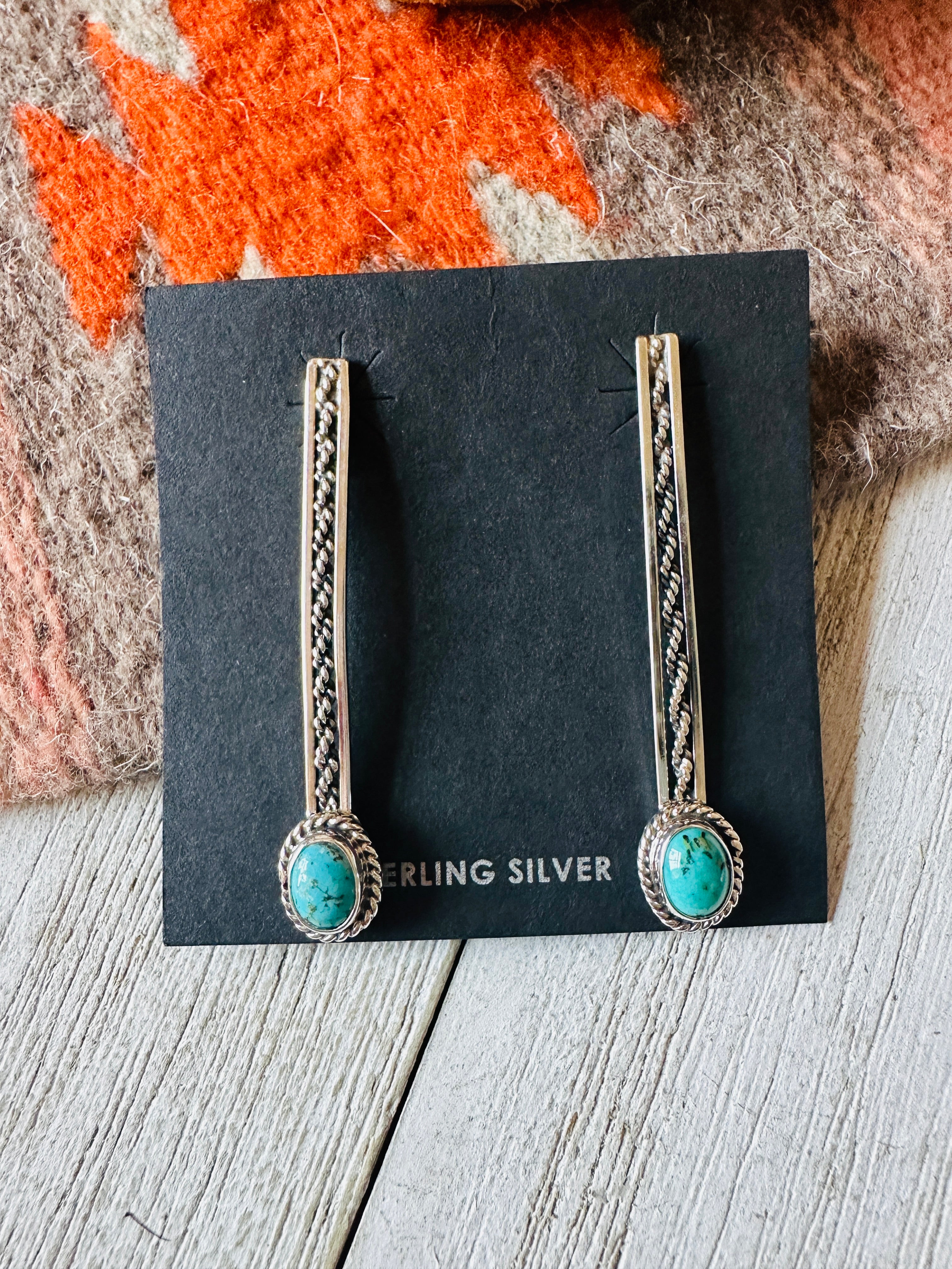 Navajo Turquoise & Sterling Silver Drop Dangle Earrings