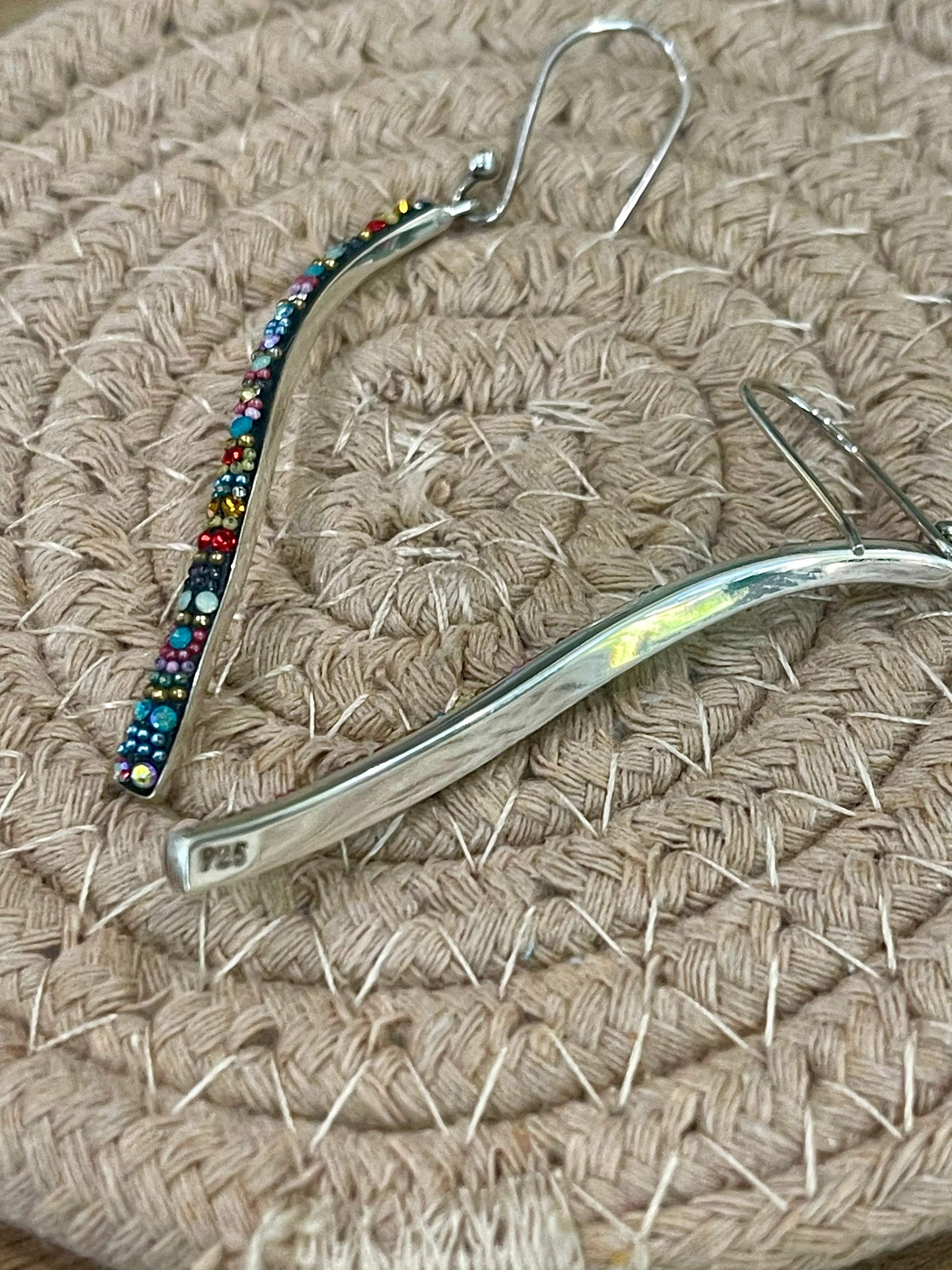 Handmade In Mexico Sterling Silver  , Multi Color Swarovski Crsytal Dangle Earrings