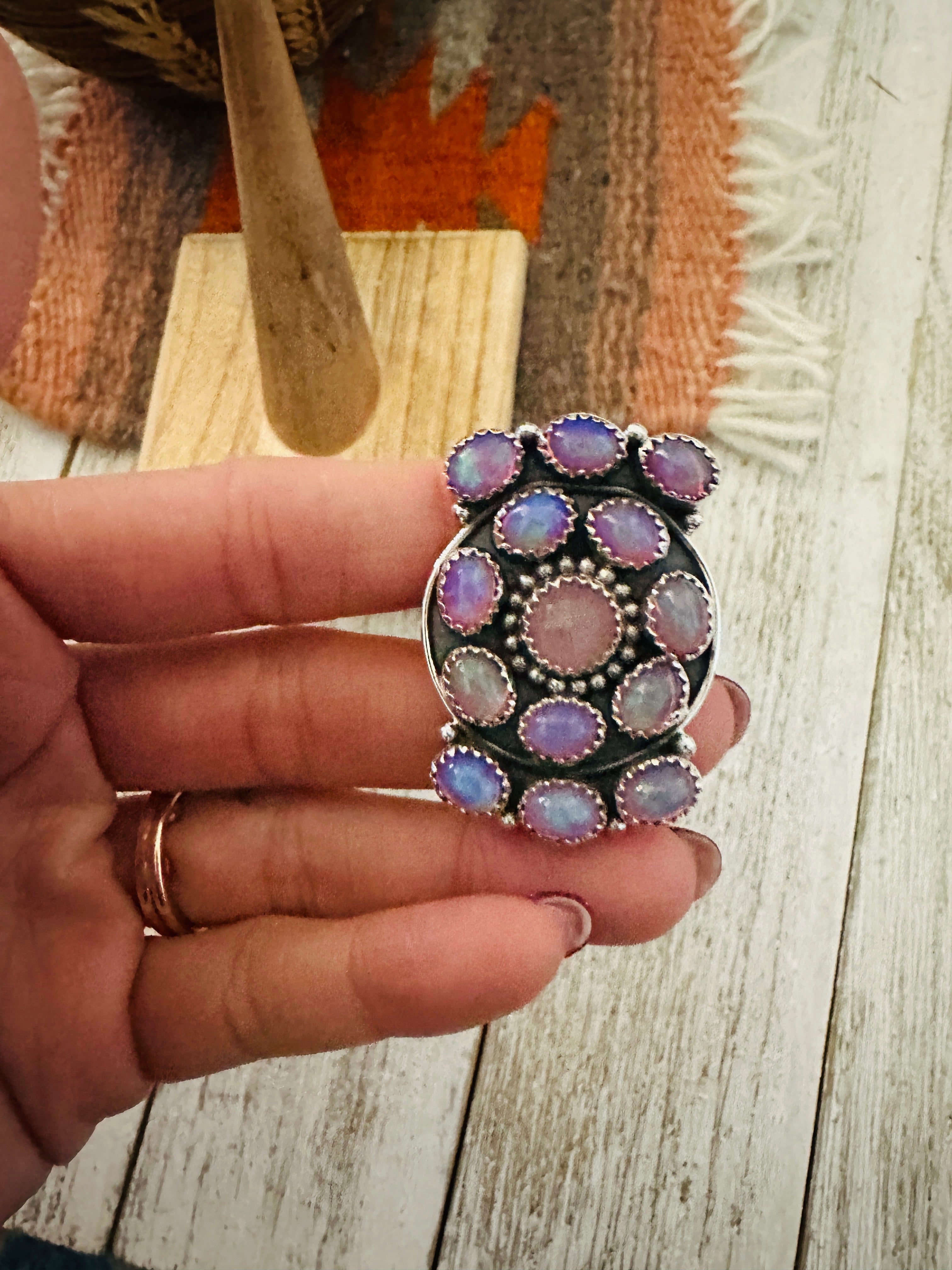 Handmade Sterling Silver & Purple Opal Cluster Adjustable Ring by Nizhoni