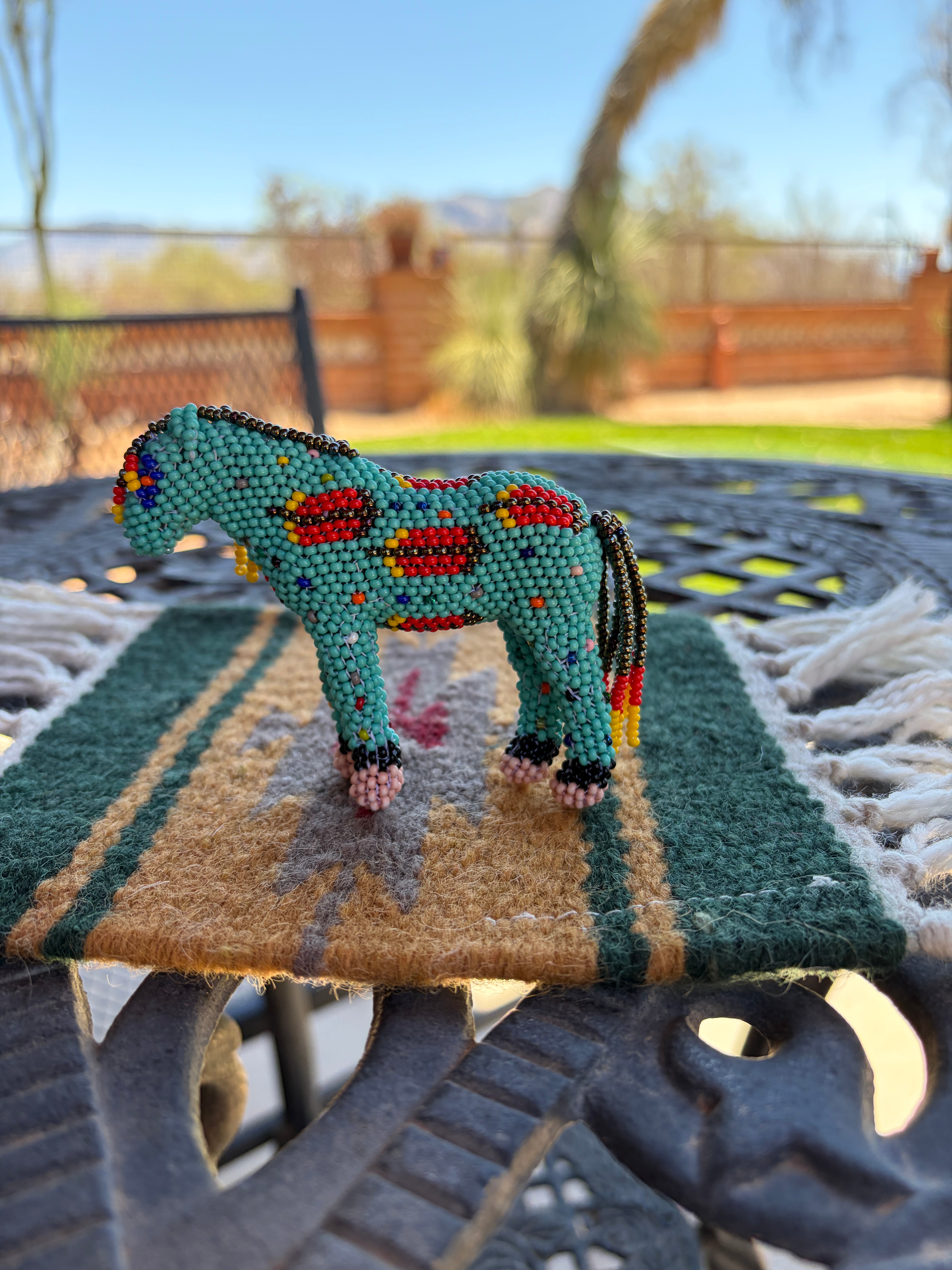 Handmade Peyote Stitched Horse Figurine- Turquoise 14