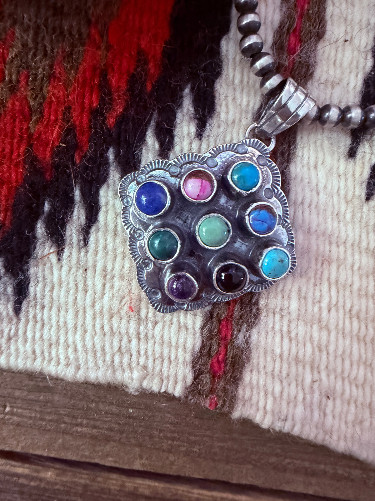 Handcrafted Sterling Silver and Multi Stone Cluster Bear Pendant by Tina Benally