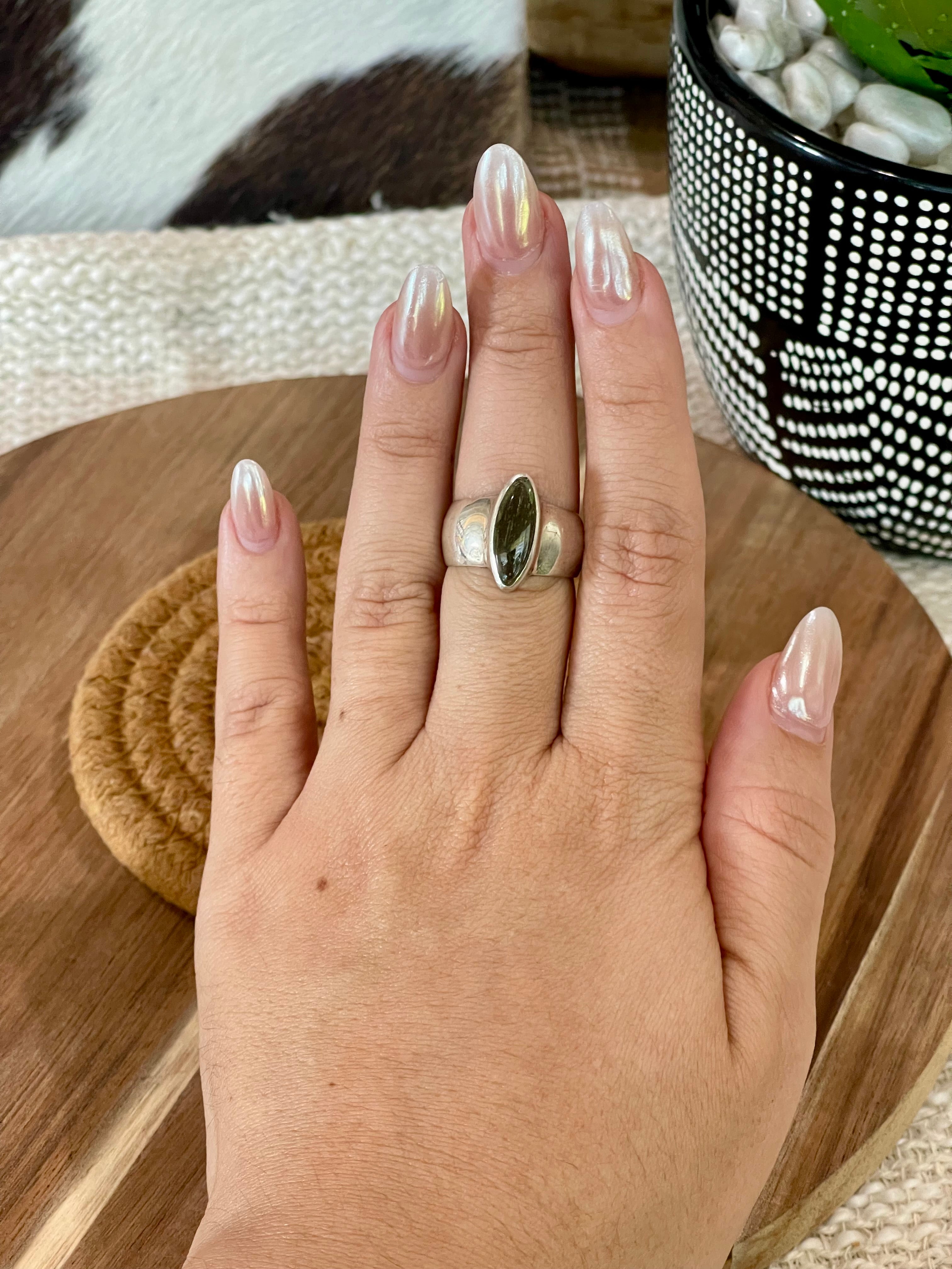 Handcrafted Sterling Silver & Meteorite Rock Size 7 Ring