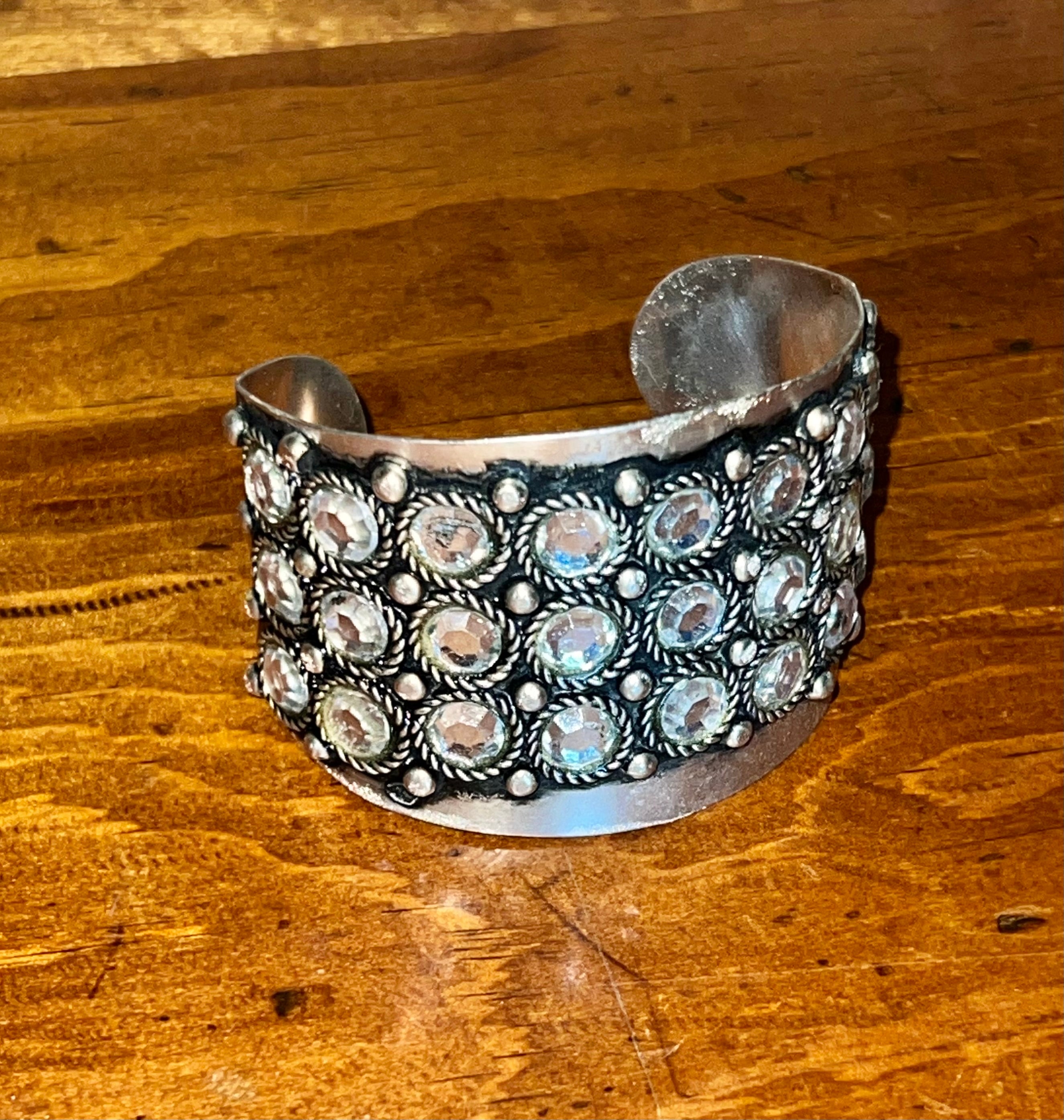 Silver-Plated Brass CZ Cuff Bracelet