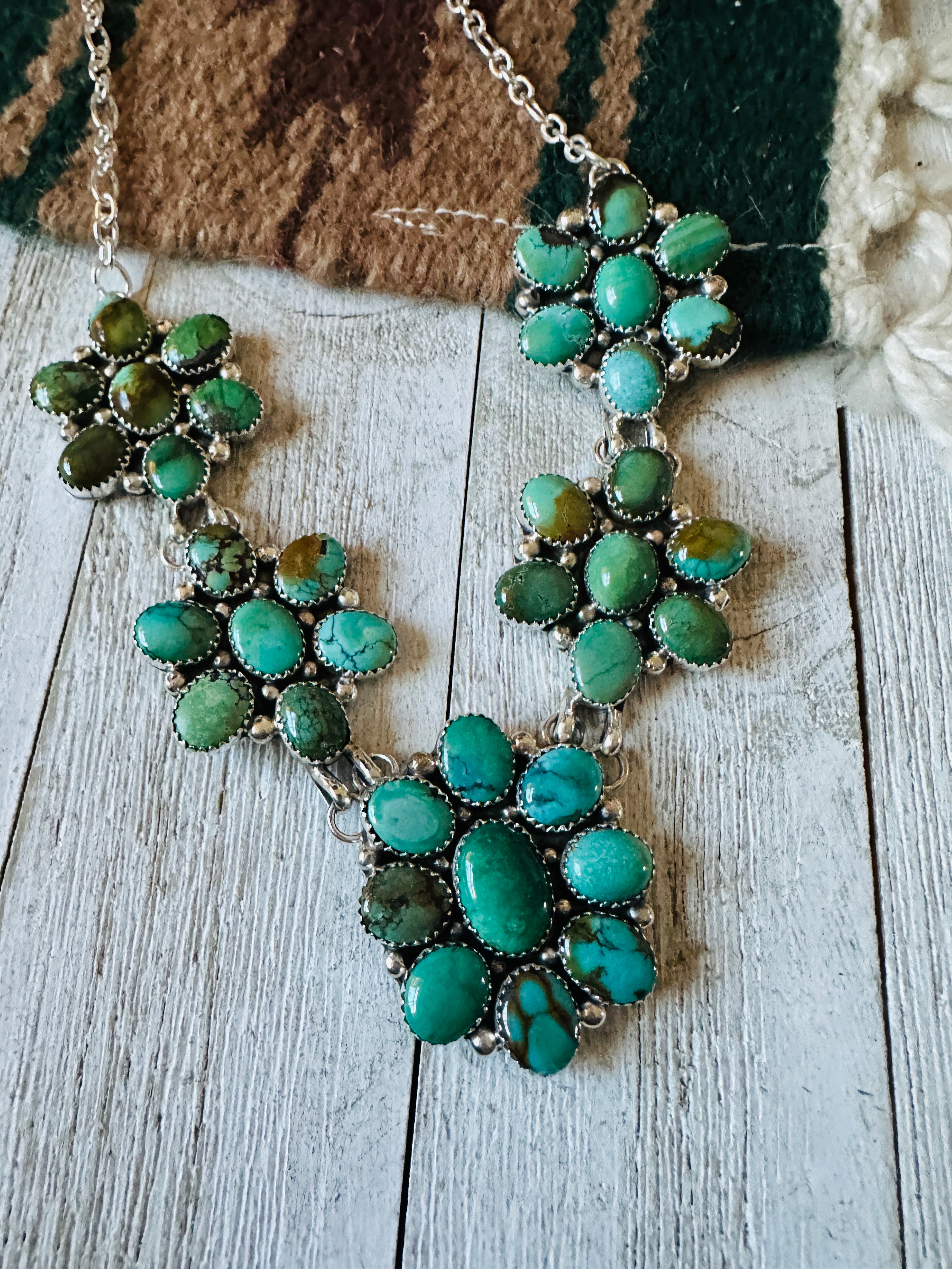 Navajo Turquoise & Sterling Silver Cluster Necklace