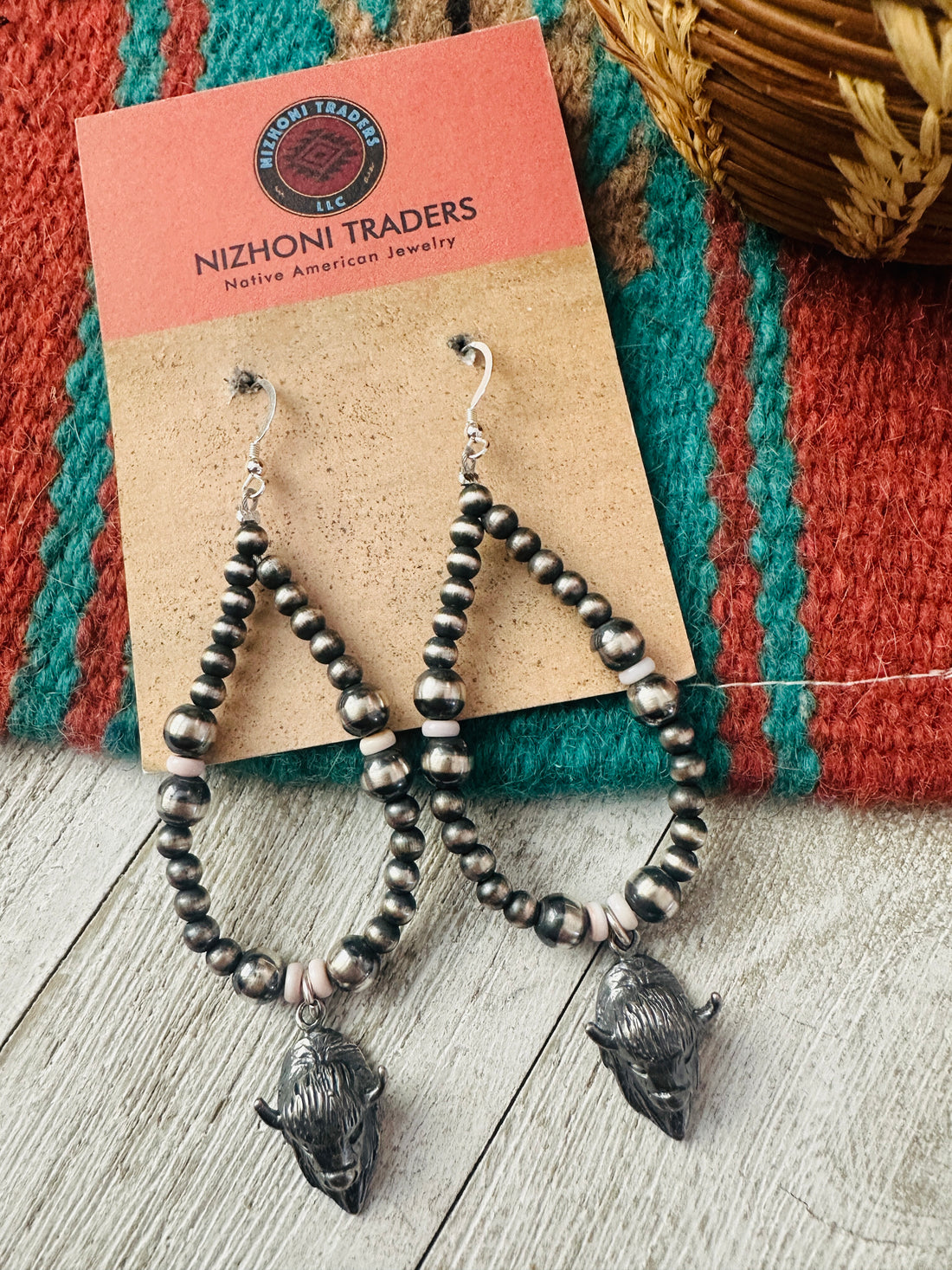 Handcrafted Queen Pink Conch & Sterling Silver Pearl Bullhead Beaded Hoop Earrings