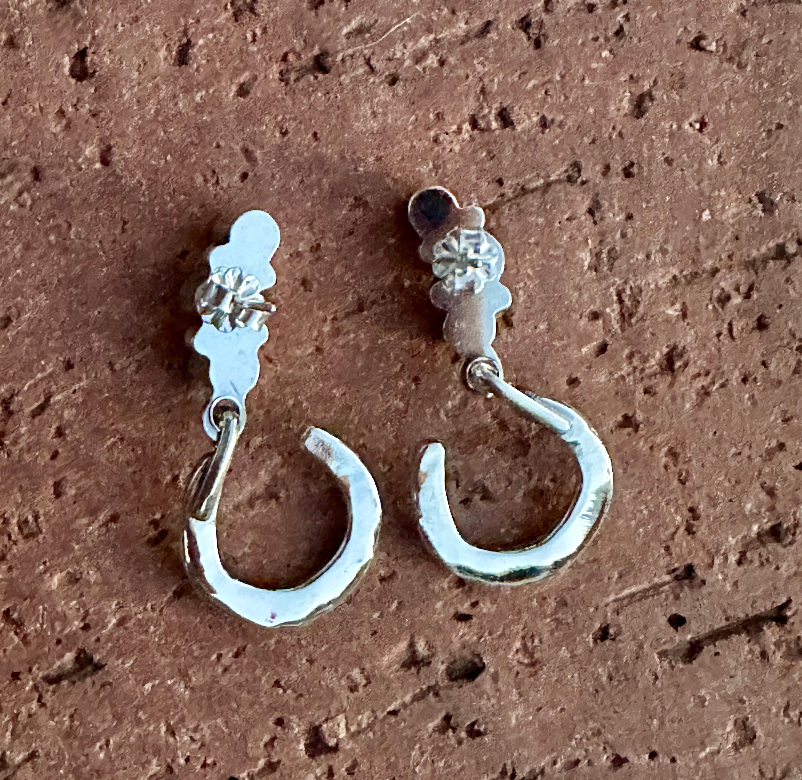 Handcrafted 3 Stone Turquoise & Sterling Silver Horseshoe Earrings