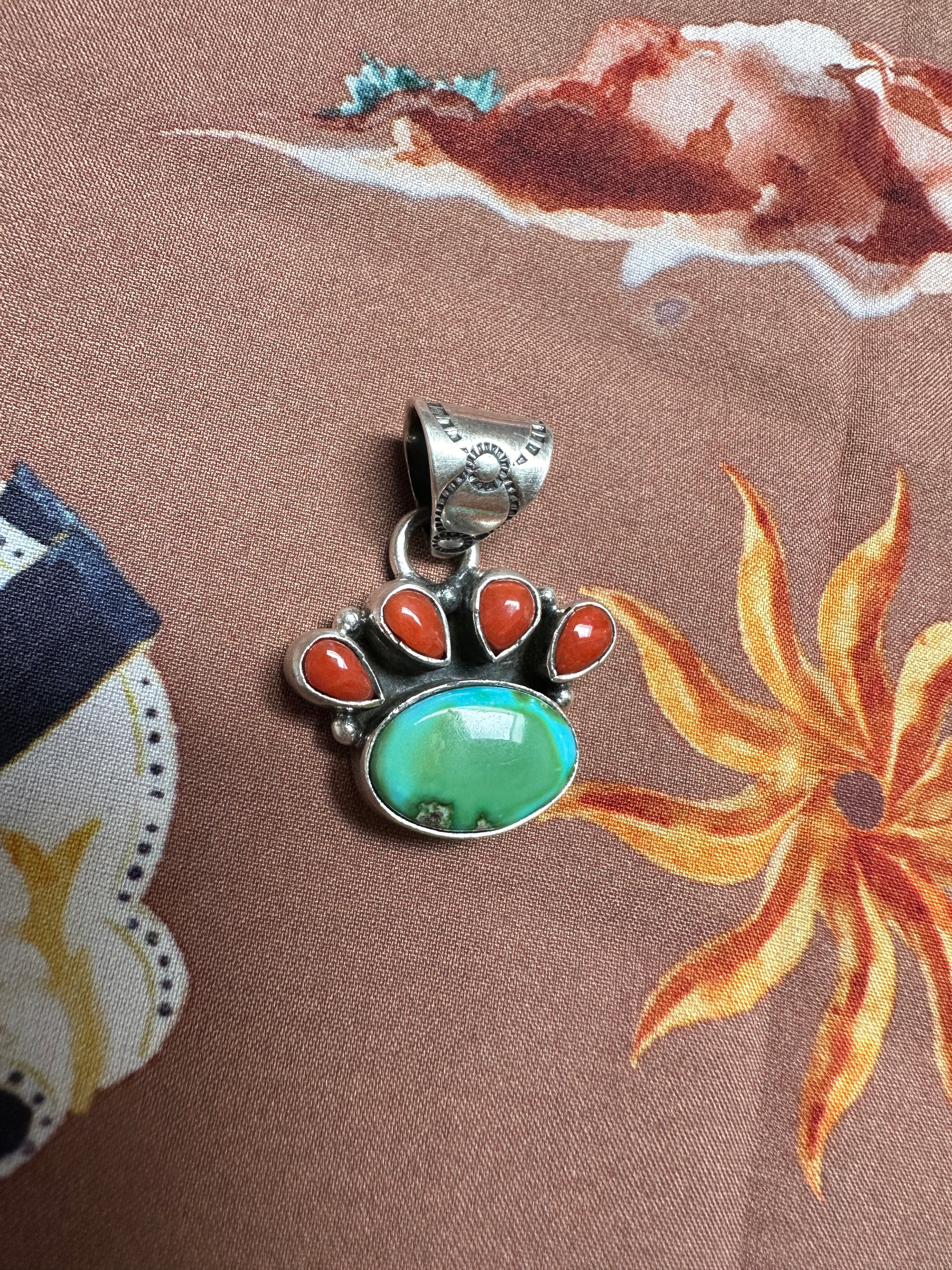 Beautiful Handmade Sterling Silver, Coral & Sonoran Mountain Turquoise Pendant