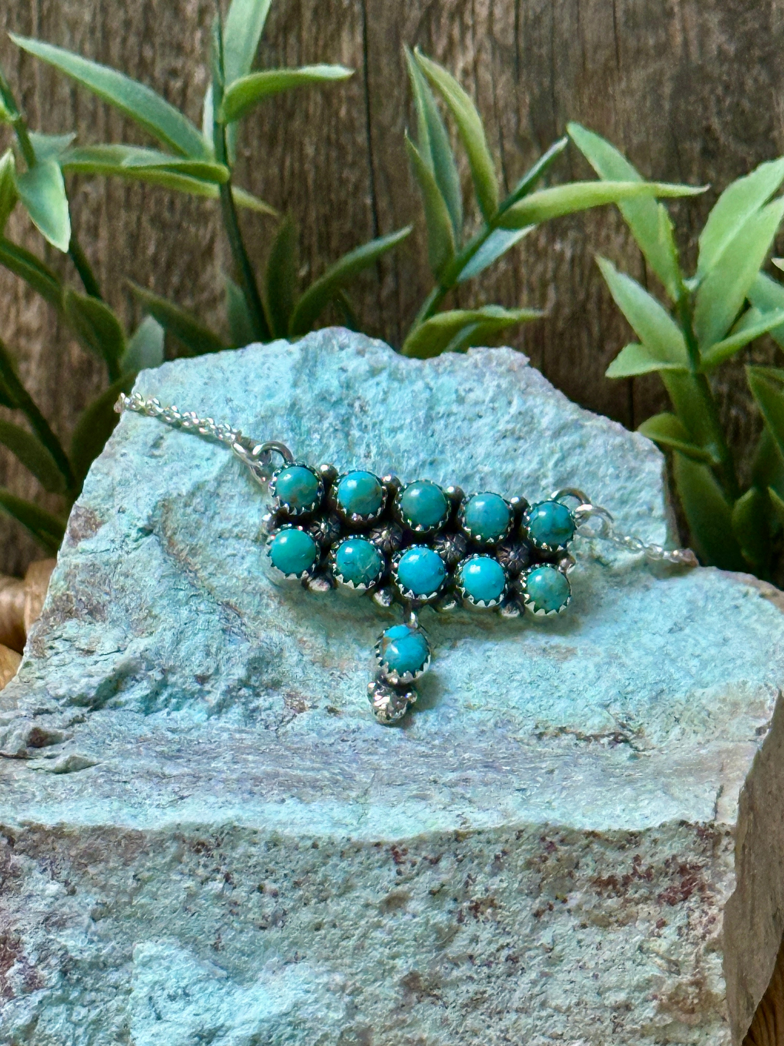 Handmade Sterling Silver & Turquoise Tear Drop Dangle, Bar Necklace