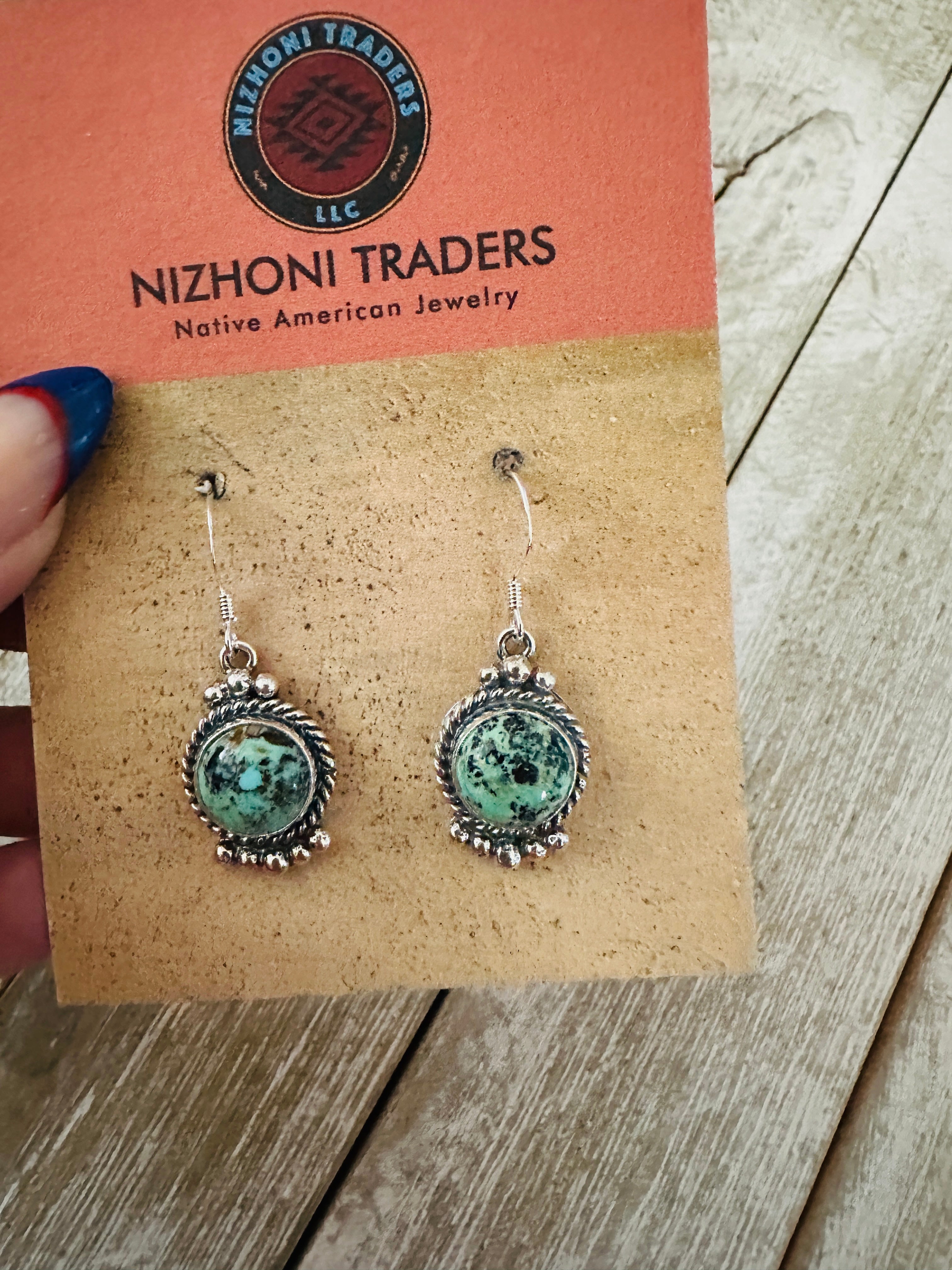 Handcrafted Hubei Turquoise & Sterling Silver Dangle Earrings