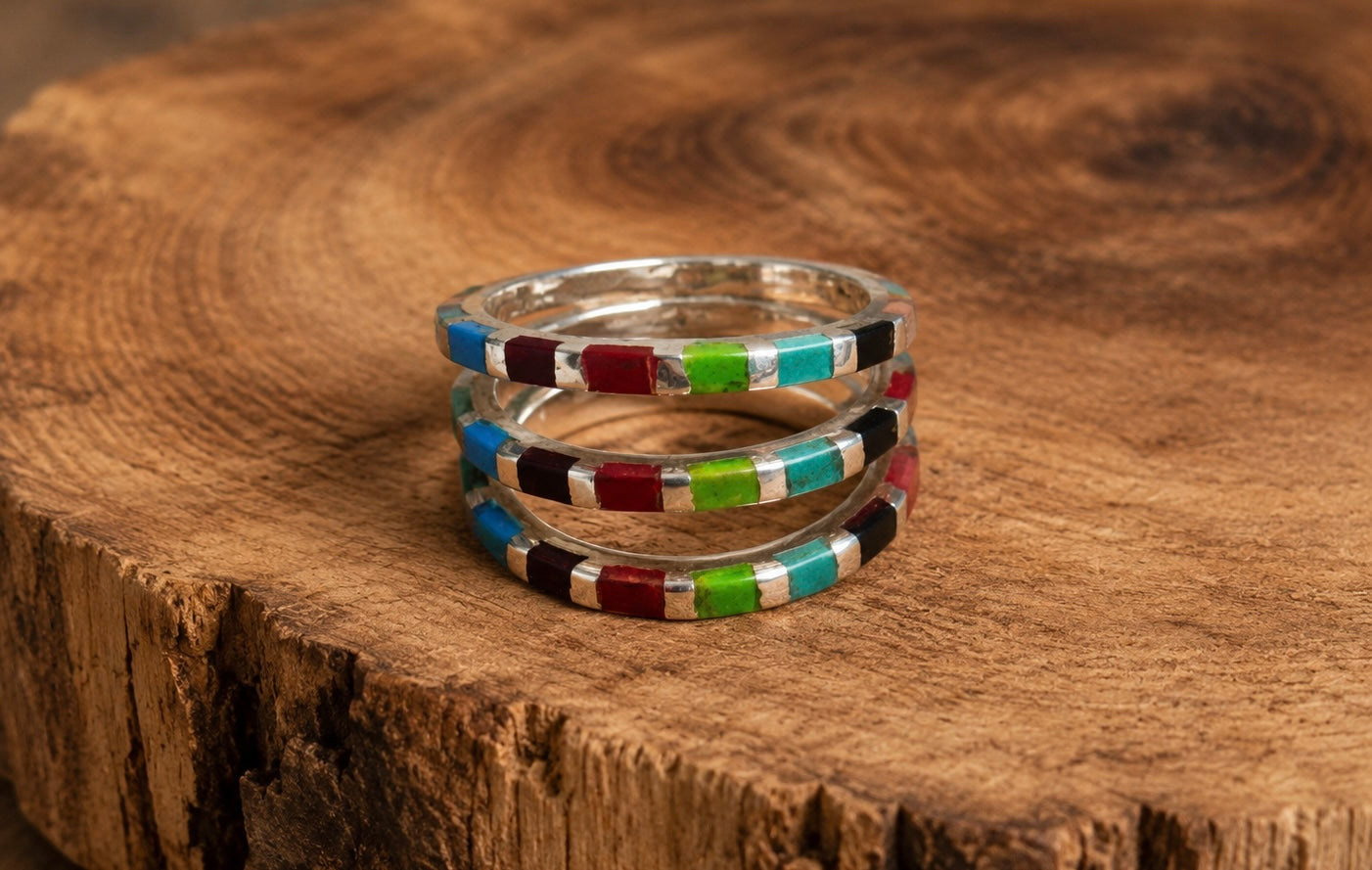Multistone 3 Row Sterling Silver Ring