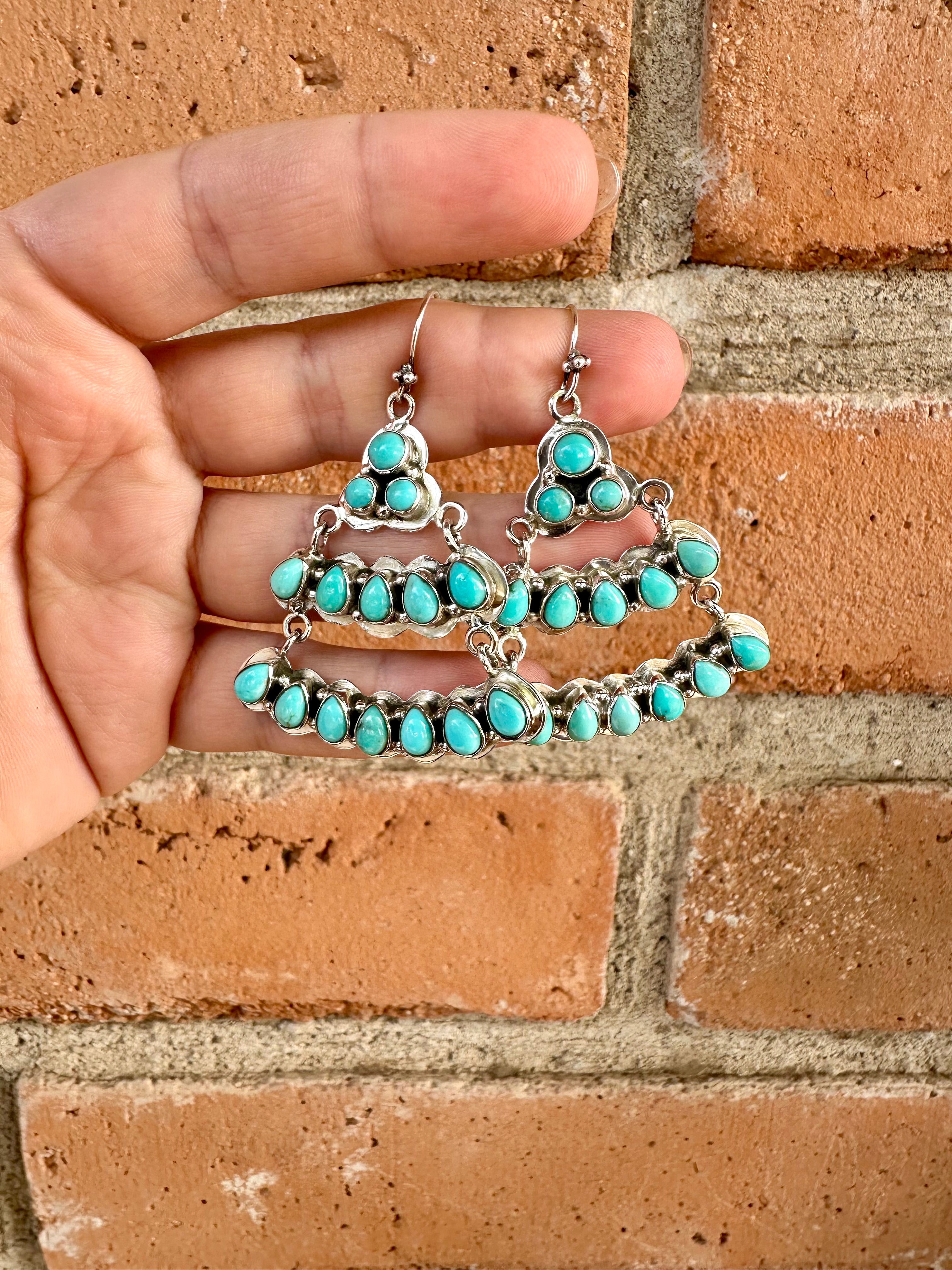 Handmade Sterling Silver & Turquoise Chandelier Wire Dangle Earrings