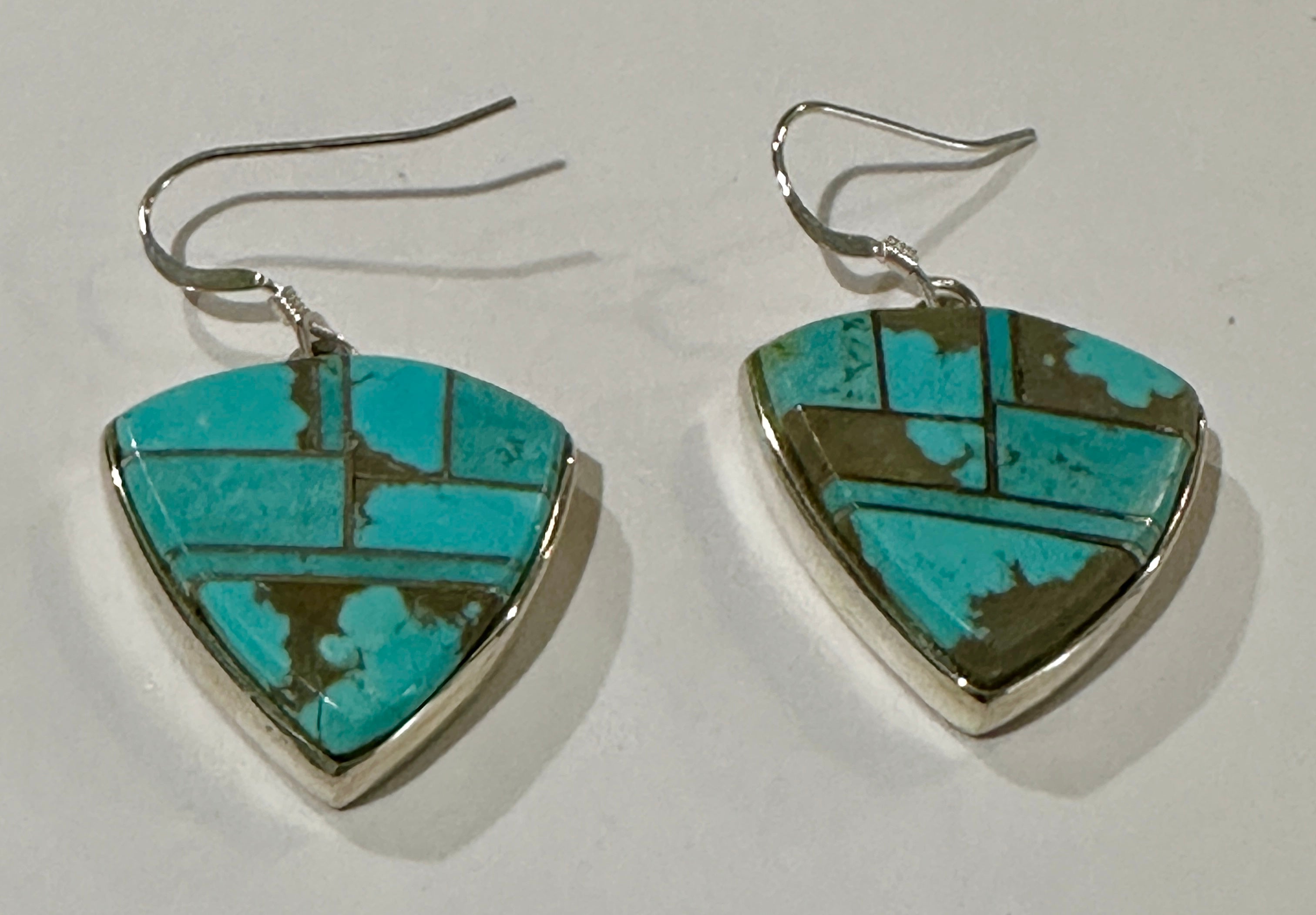 Navajo Turquoise 8 & Sterling Silver Shield Dangle Earrings