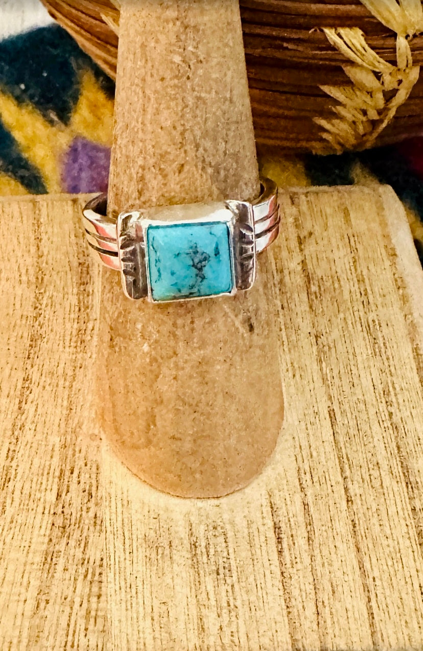 Navajo Turquoise & Sterling Silver Square Ring