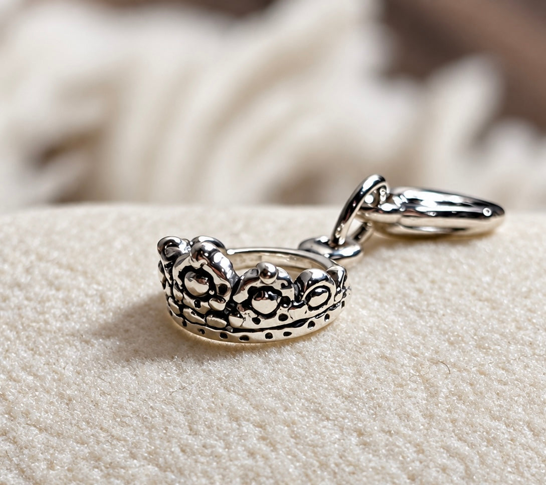 Handcrafted Small Princess Crown Charm Sterling Silver Variant 1