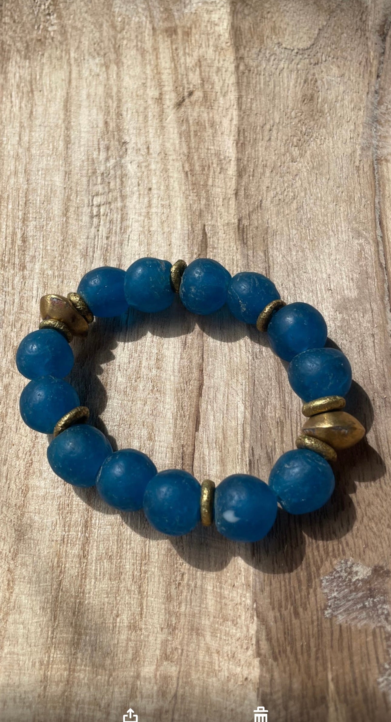 Handmade Recycled Glass Beaded Stretch Bracelet TRUE BLUE