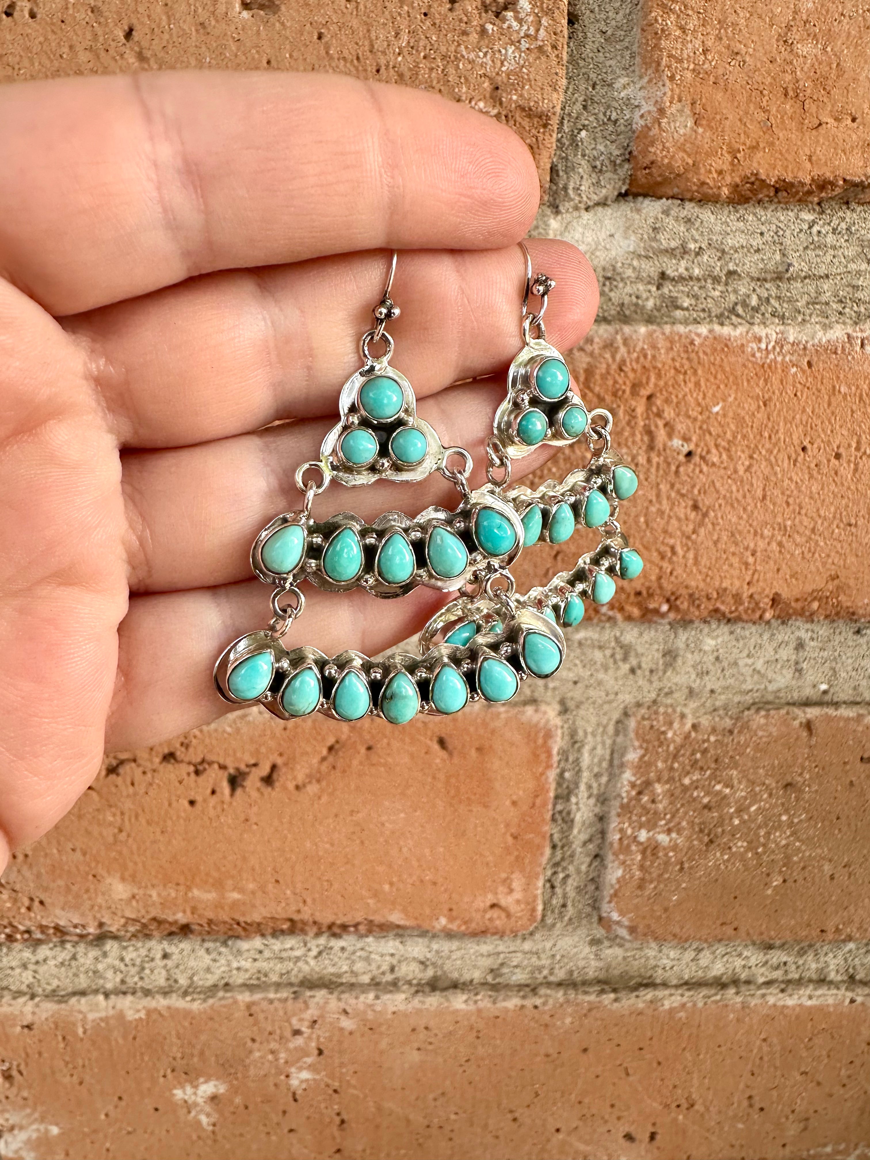 Handmade Sterling Silver & Turquoise Chandelier Wire Dangle Earrings