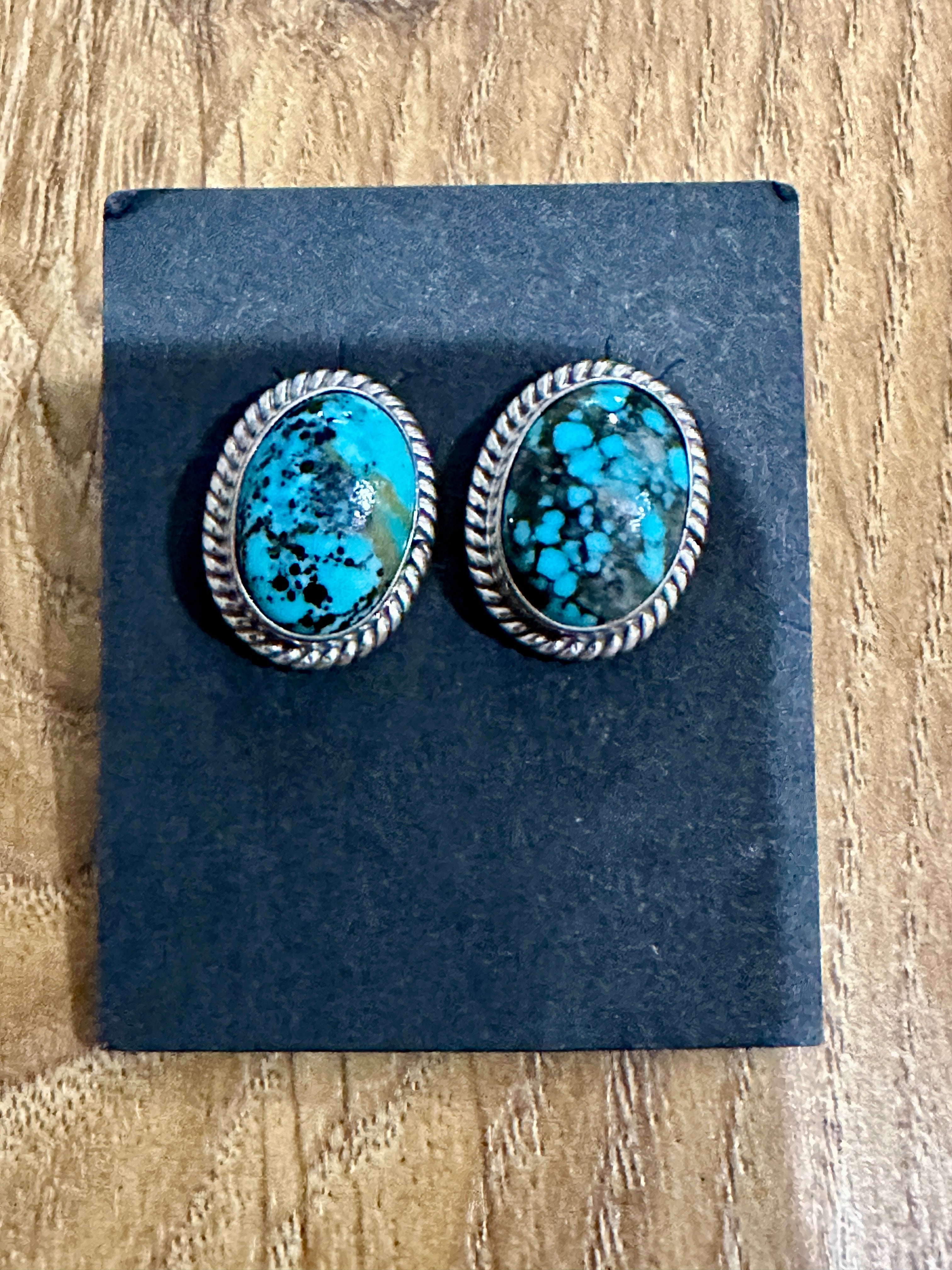 Navajo Sterling Silver & Turquoise Stud Earrings Signed M Silversmith