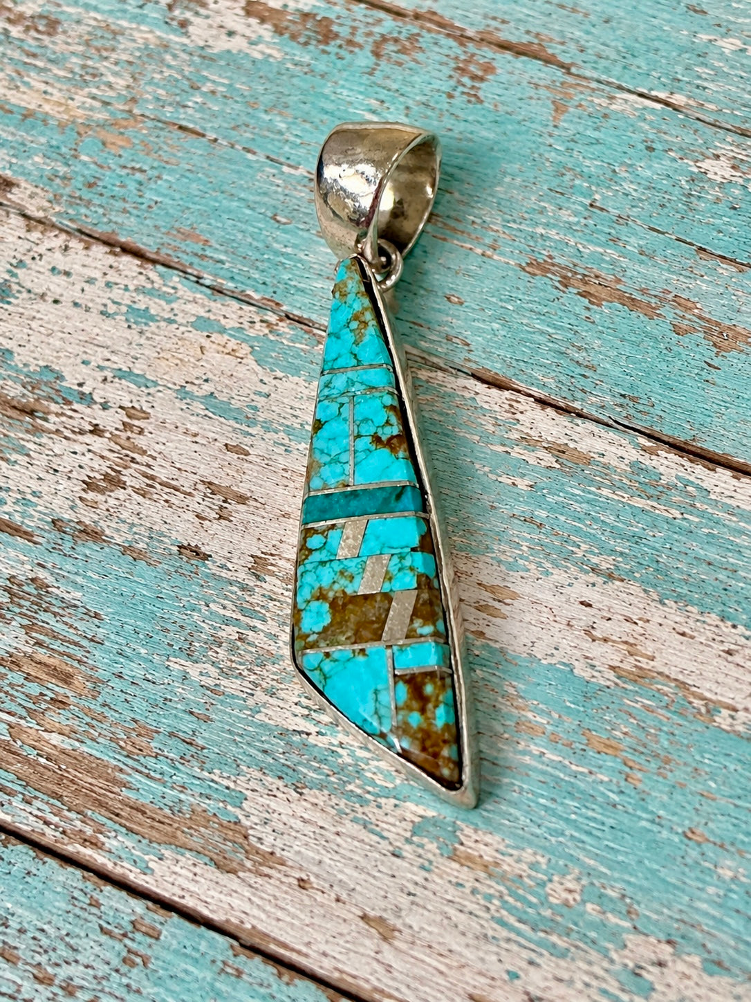 Handcrafted Turquoise #8 & Sterling Silver Pendant Necklace 24”