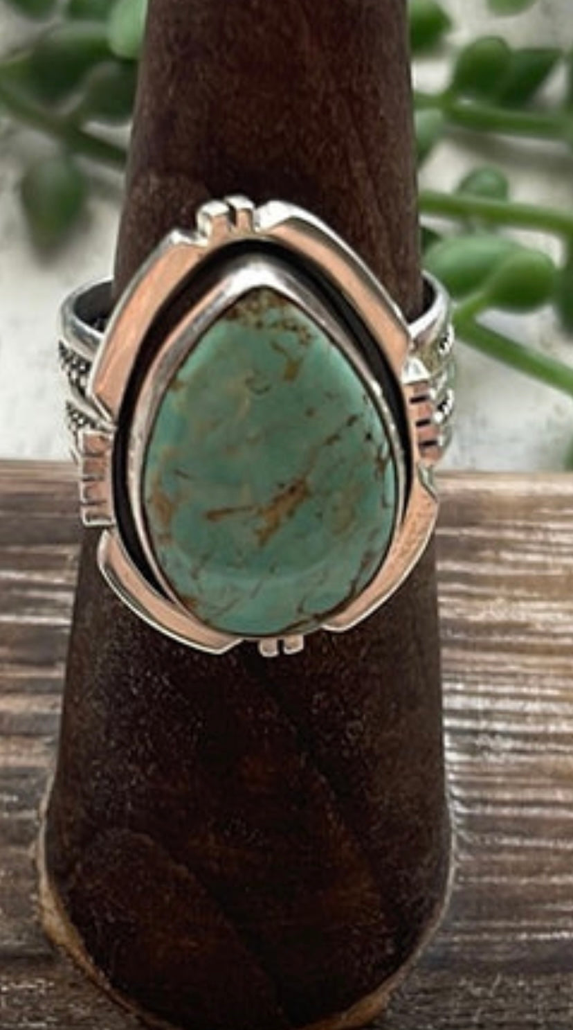 Navajo Large Single Stone Royston Turquoise Sterling Silver Ring