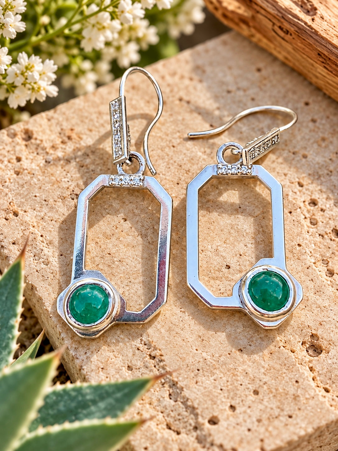 Emerald Earrings in Sterling Silver dangles 1ct set 4