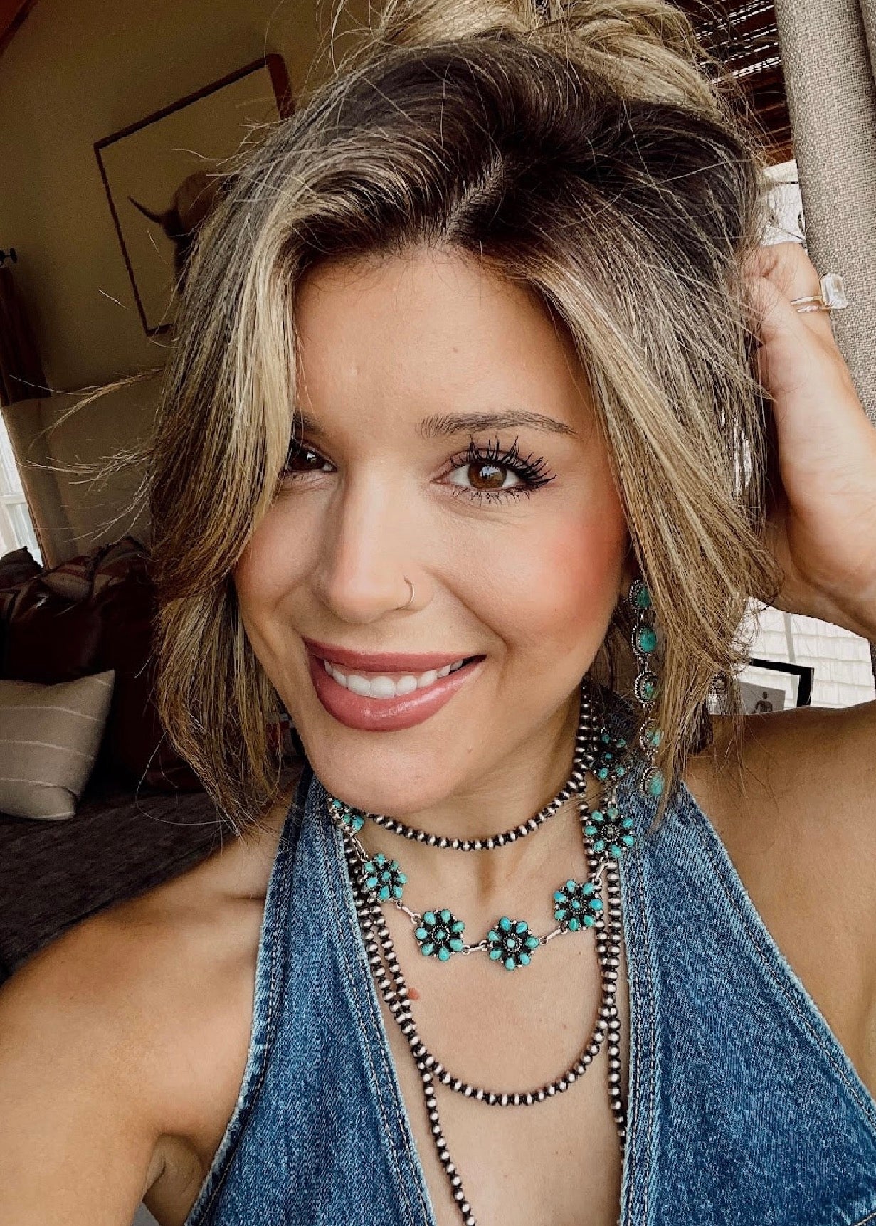 Cassidy Handmade Sterling Silver Turquoise Flower Choker Signed Nizhoni Leslies FAV