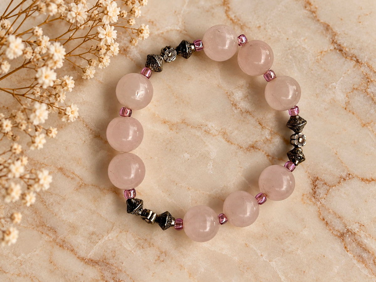 Handmade light Pink Rose Quartz Bracelet
