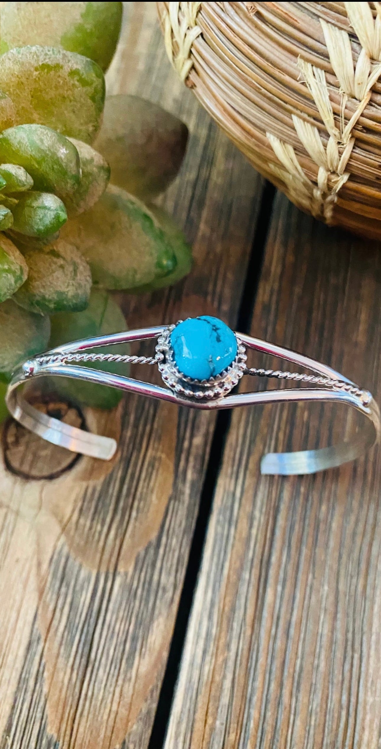 Navajo Sterling Silver & Kingman Turquoise Cuff Bracelet