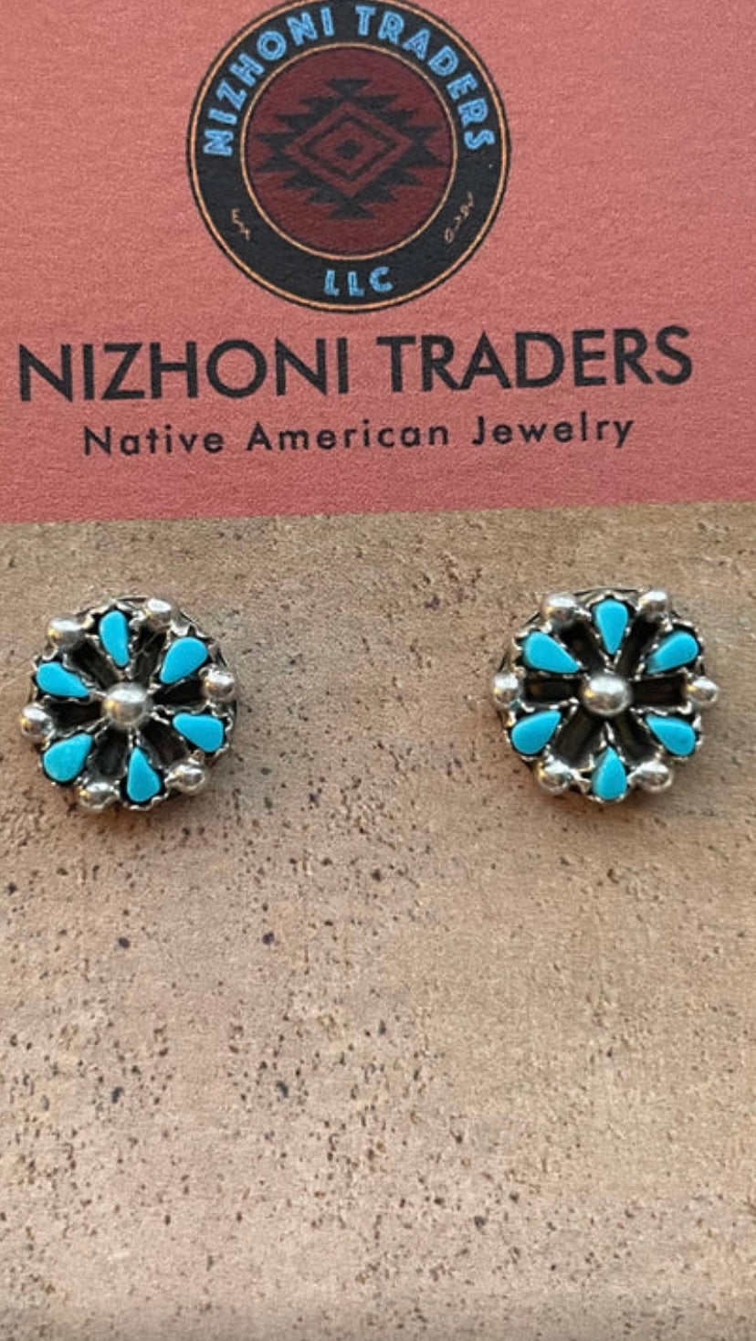 Handcrafted Sterling Silver & Turquoise Flower Stud Earrings