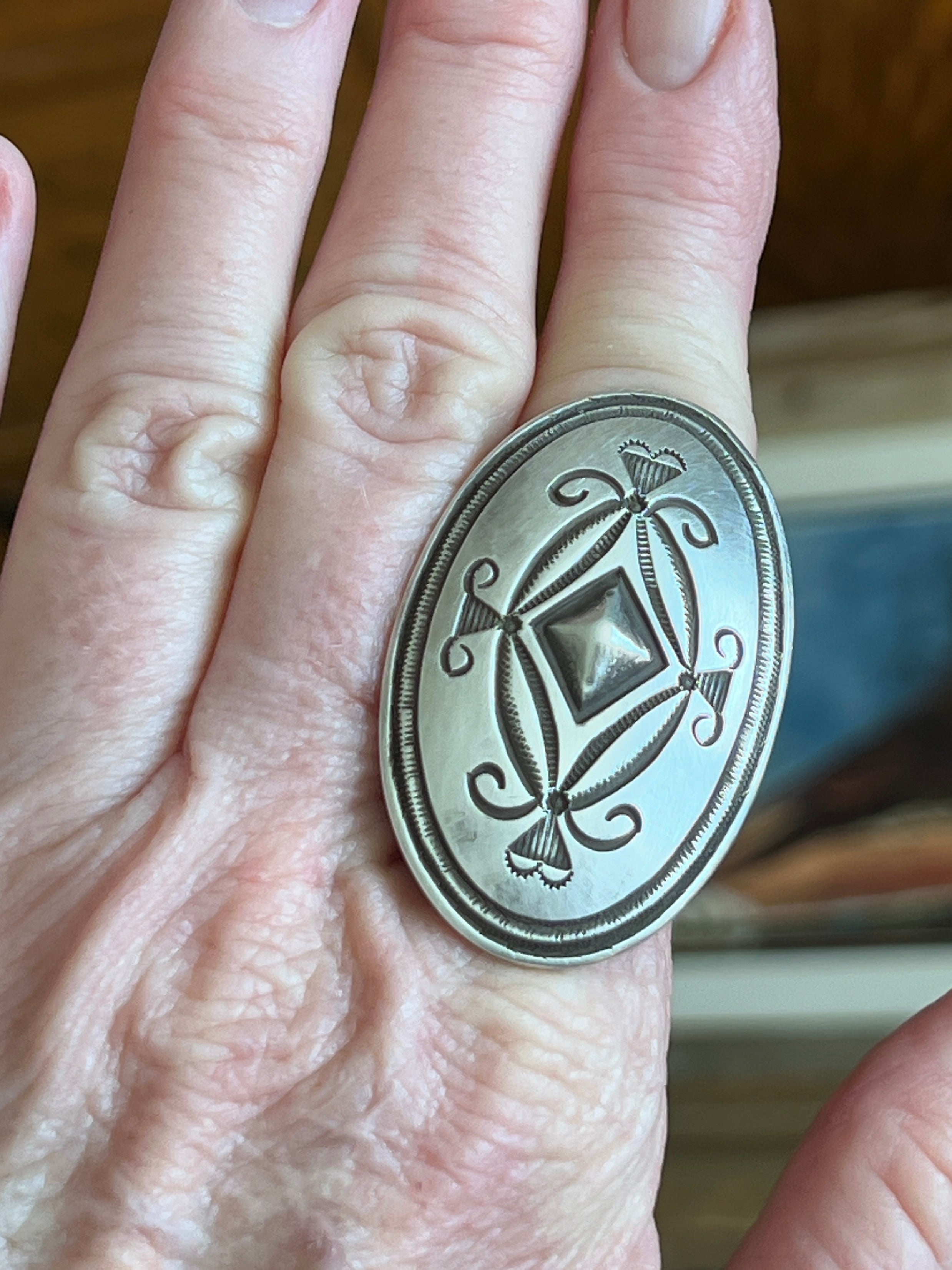 Handcrafted Sterling Silver Repousse Ring by Calvin Martinez, Size 9