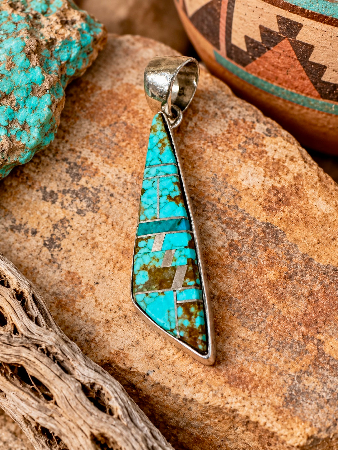 Handcrafted Turquoise #8 & Sterling Silver Pendant Necklace 24”