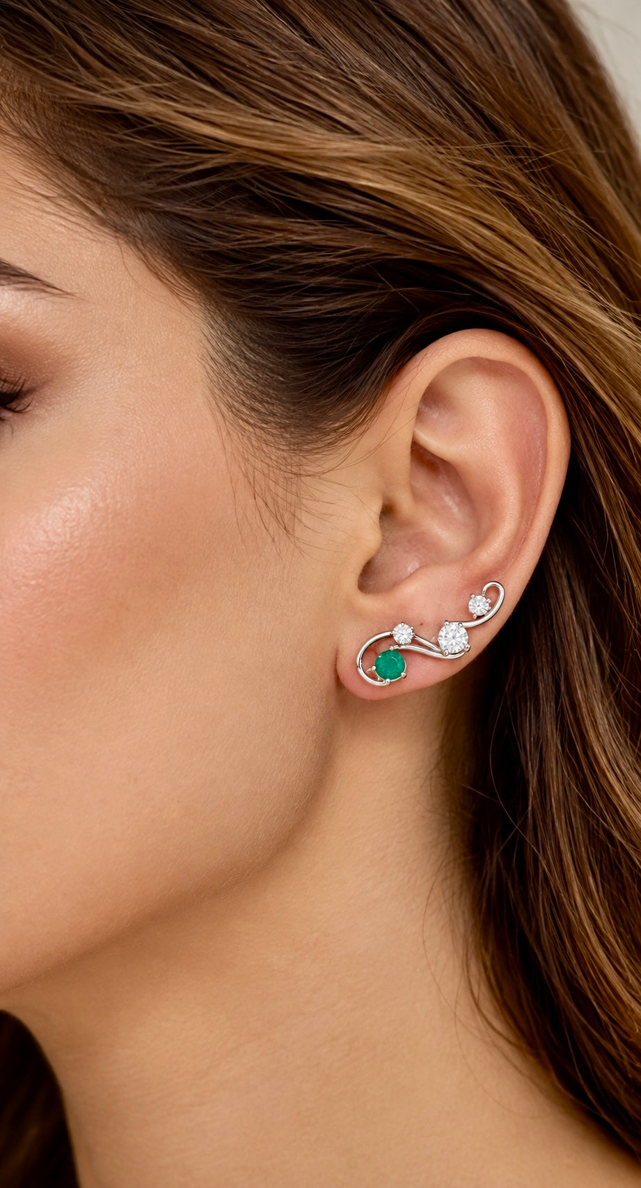 Emerald Ear Vine Earrings in Sterling Silver set 2