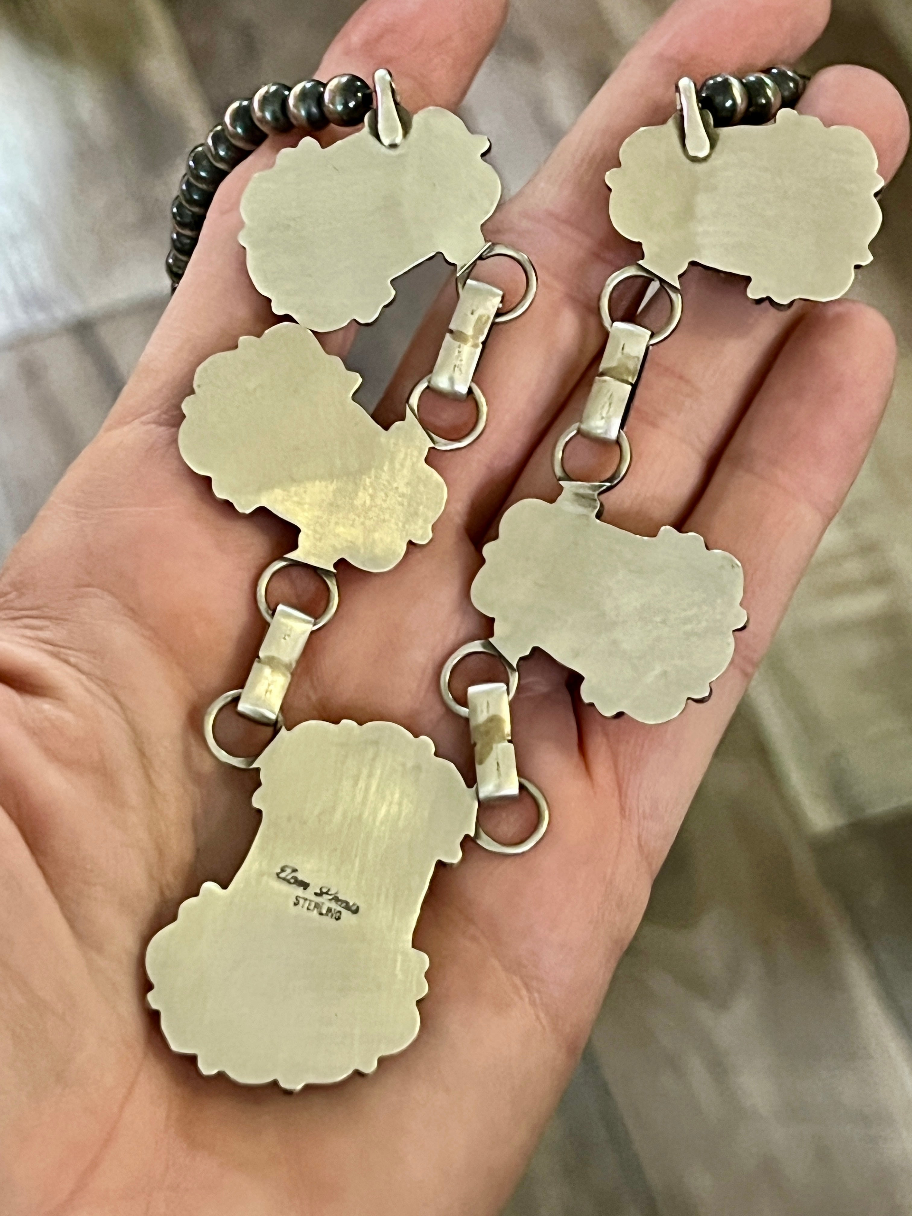 Navajo Sterling Silver, Mediterranean Coral and Sleeping Beauty Turquoise Necklace with Matching Earrings by Tom Lewis