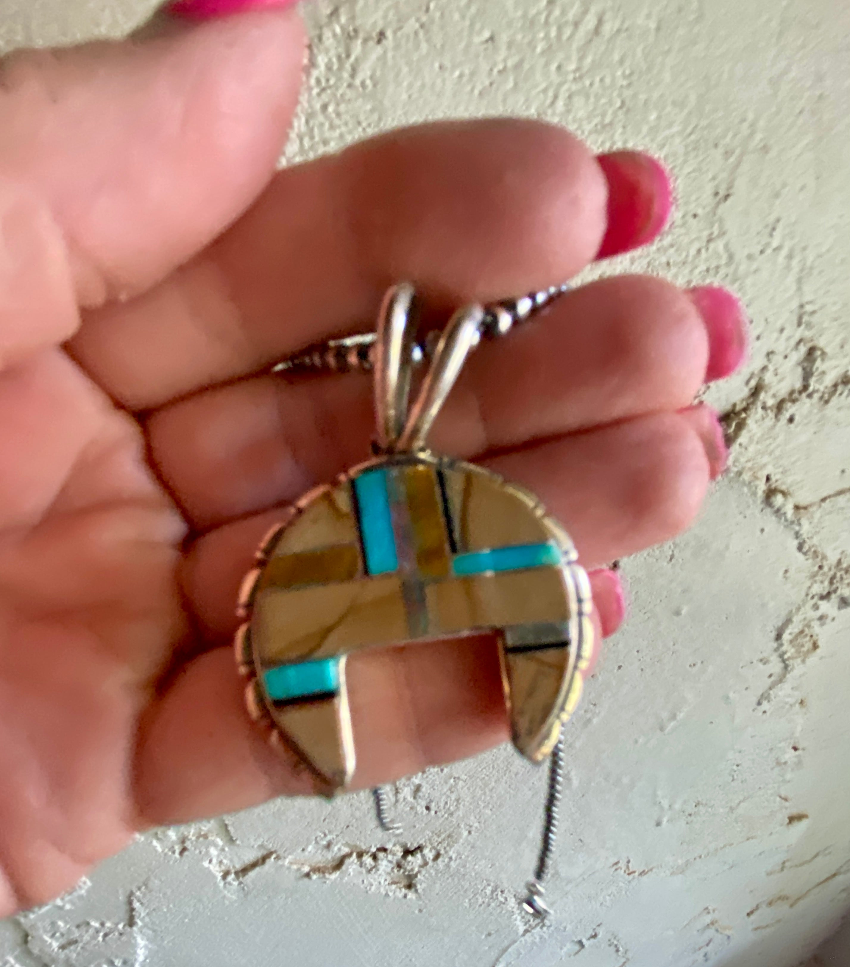 Navajo Turquoise, Onyx, Petrified Wood Naja Pendant