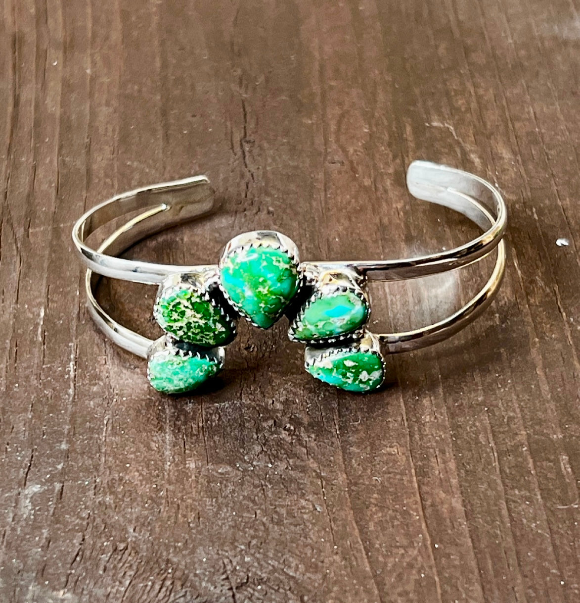 Handmade Sonoran Mountain Turquoise Cluster Sterling Silver Cuff Bracelet