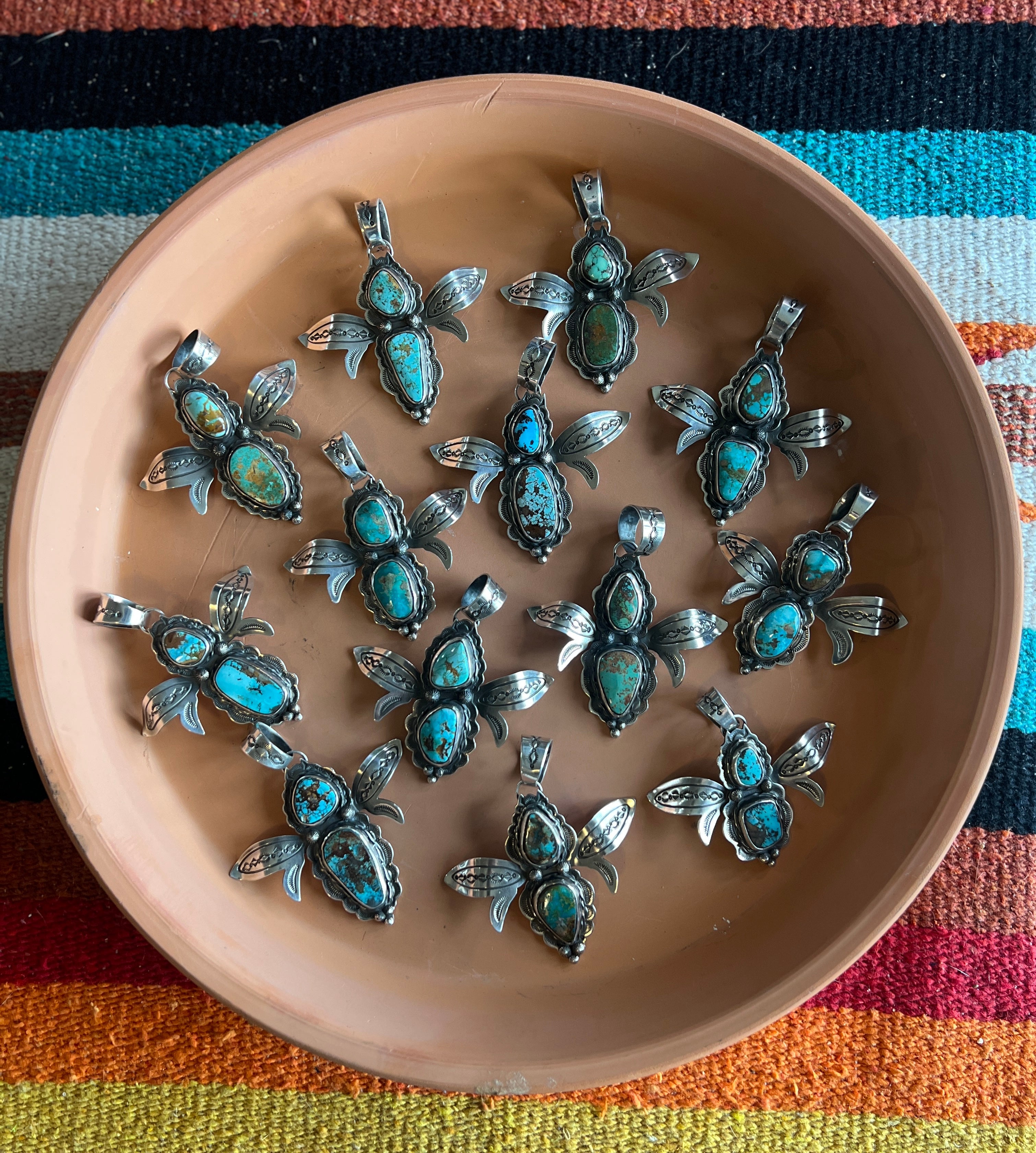 Handcrafted Kimari Somers Sterling Silver and Turquoise Winged Bug Pendant